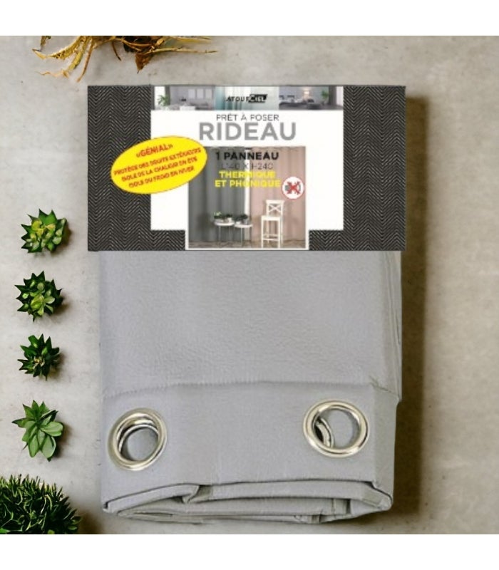 Rideau isolant thermique et phonique à œillets 140x240cm prêt à poser, gris. - 4