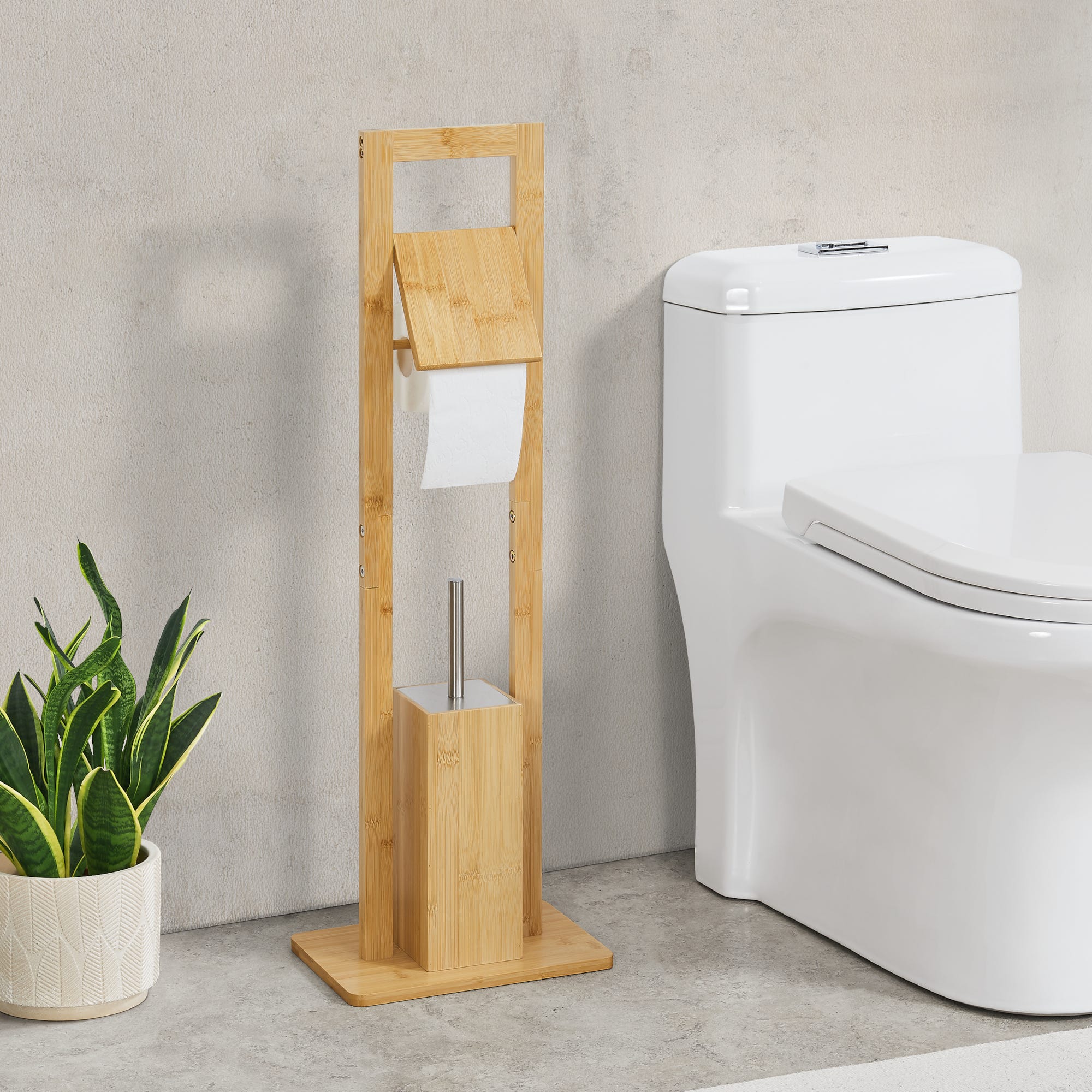 Dérouleur papier wc,porte-rouleau papier toilette sur pied en bambou coloris naturel - Longueur 22 x Profondeur 16 x Hauteur 66.5 - Bricolage Dérouleur papier wc,porte-rouleau papier toilette sur pied en bambou coloris naturel - Longueur 22 x Profondeur 16 x Hauteur 66.5 - Bricolage