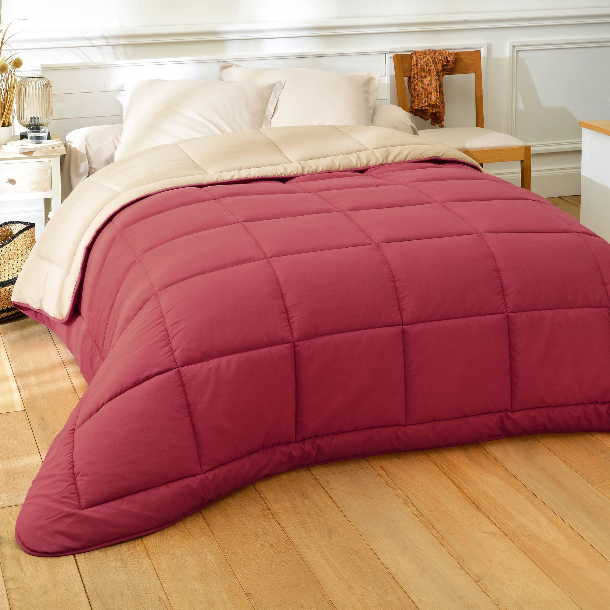 Couette tempérée BICOLOR 140x200 rouge rubis en polyester | Leroy Merlin