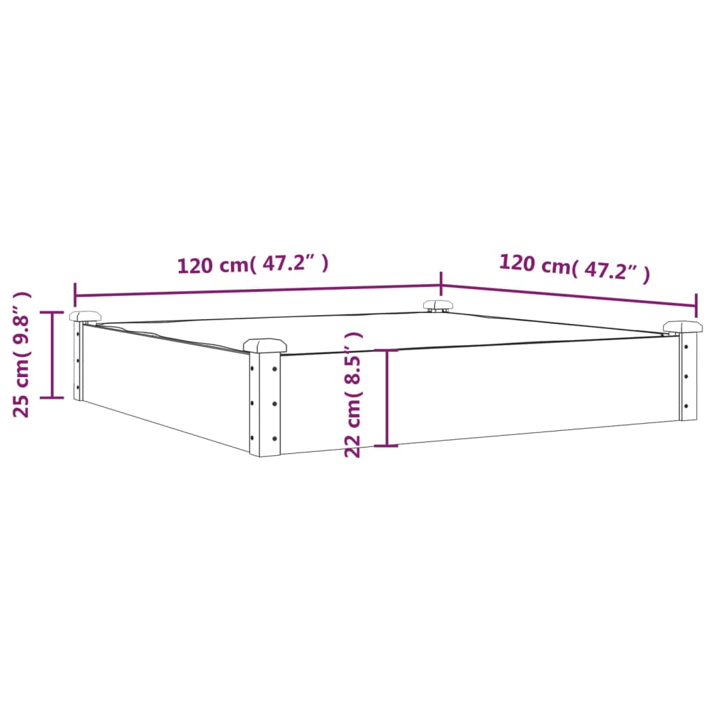 vidaXL Lit surélevé de jardin doublure 120x120x25 cm bois massif sapin - 8