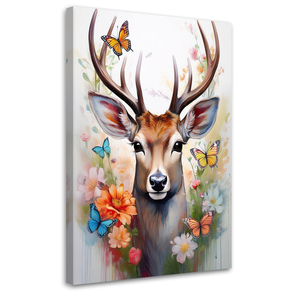 Obraz na płótnie, Jeleń Kwiaty Zwierzęta Natura 60x90