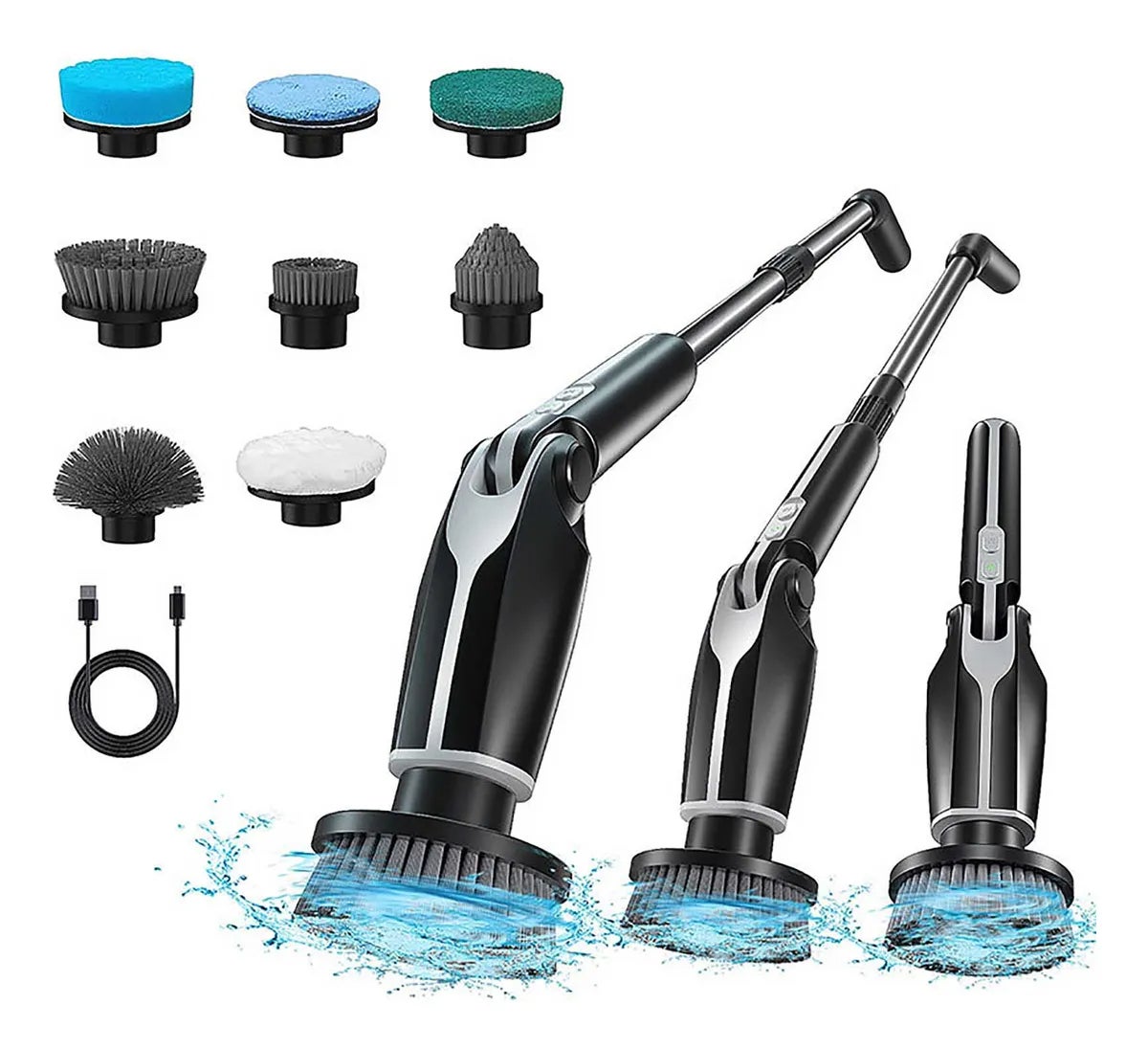 Brosse De Nettoyage électrique Rechargeable - 5 Brosses Interchangeables - Longueur Réglable - Parfaite Pour Salle De Bain, Sols, Carrelage - 2