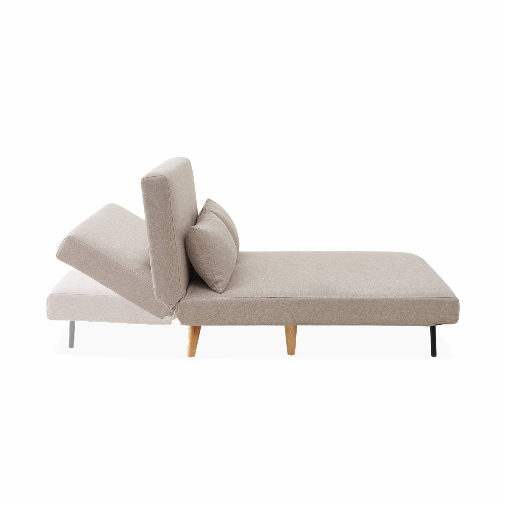 Divano letto a 2 posti in tessuto, gambe in legno, Beige - 5