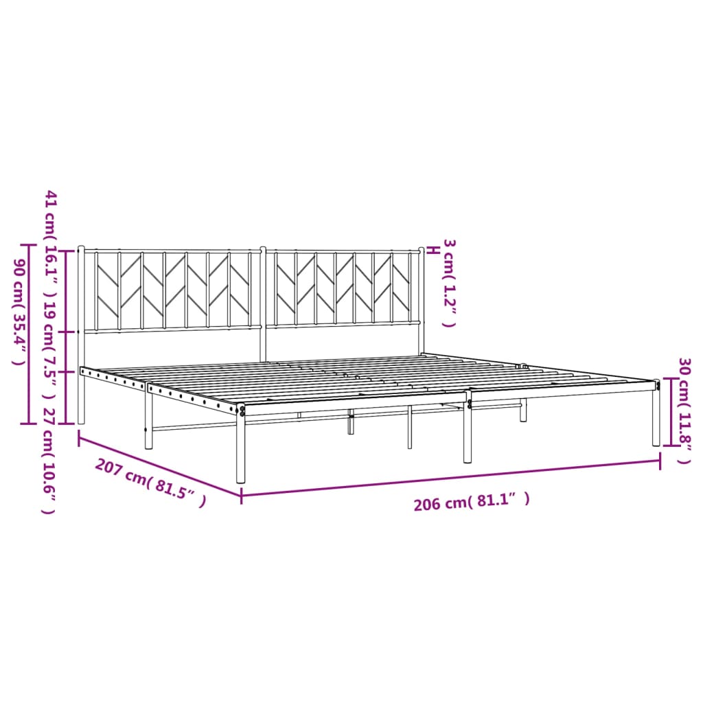 Estructura cama sin colchón con cabecero metal negro 200x200 cm vidaXL - 3