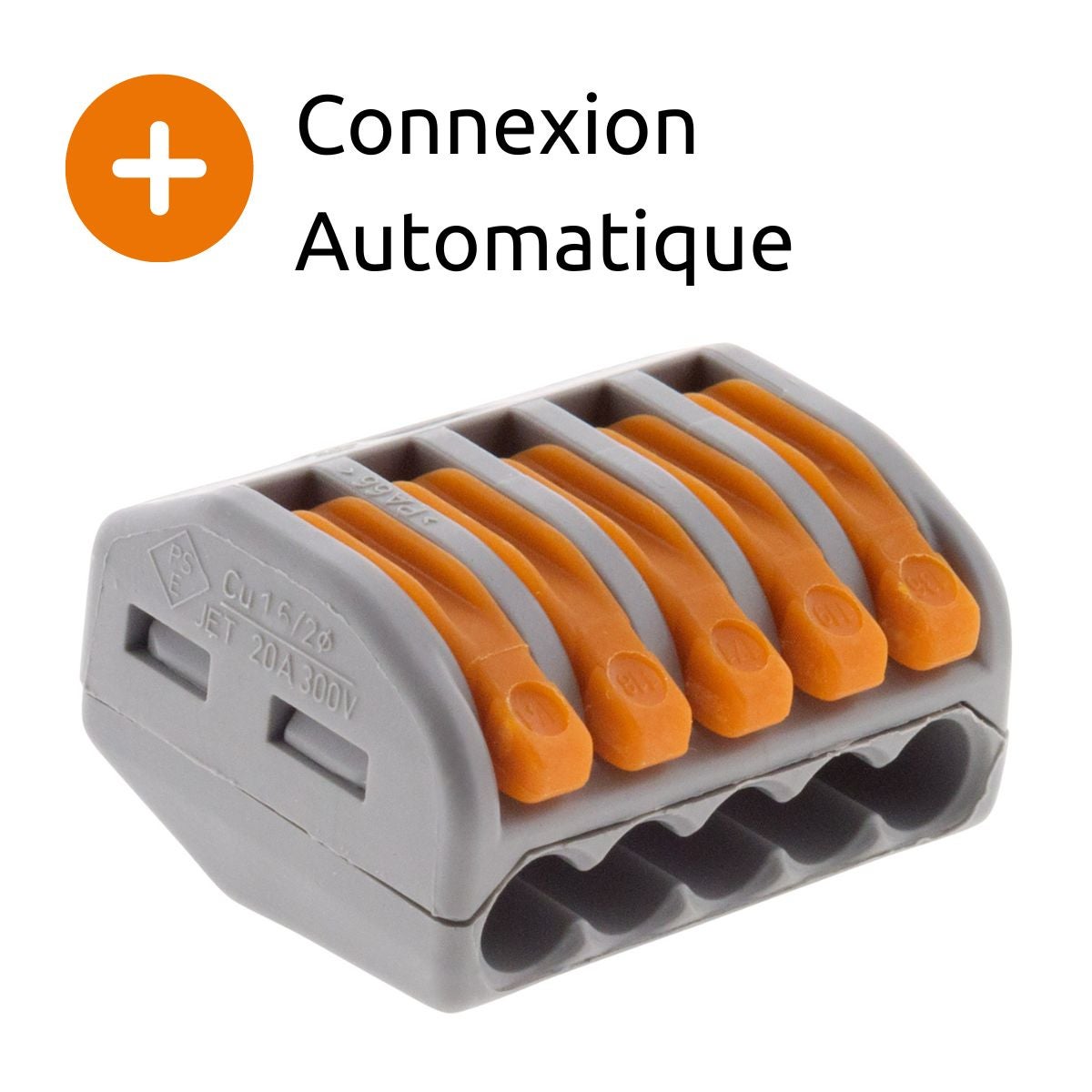 Lot de 10 bornes automatiques à cliquet S222 - 5 entrées – fils rigides et souples 4mm² max - Orange - Wago - 7