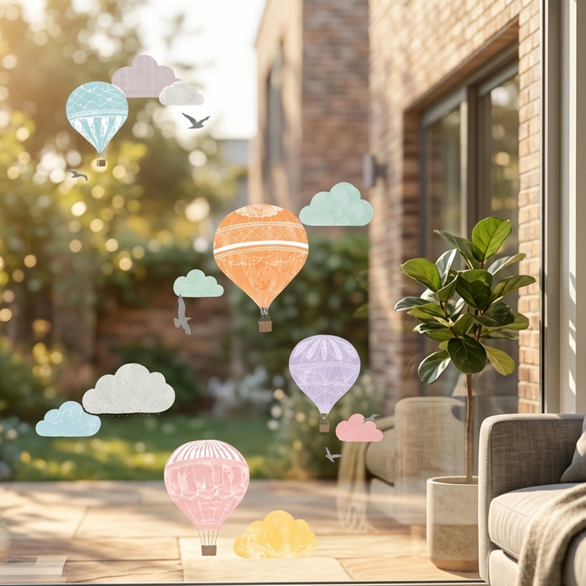 Stickers Muraux décoration adhésifs Montgolfière et nuages - 8