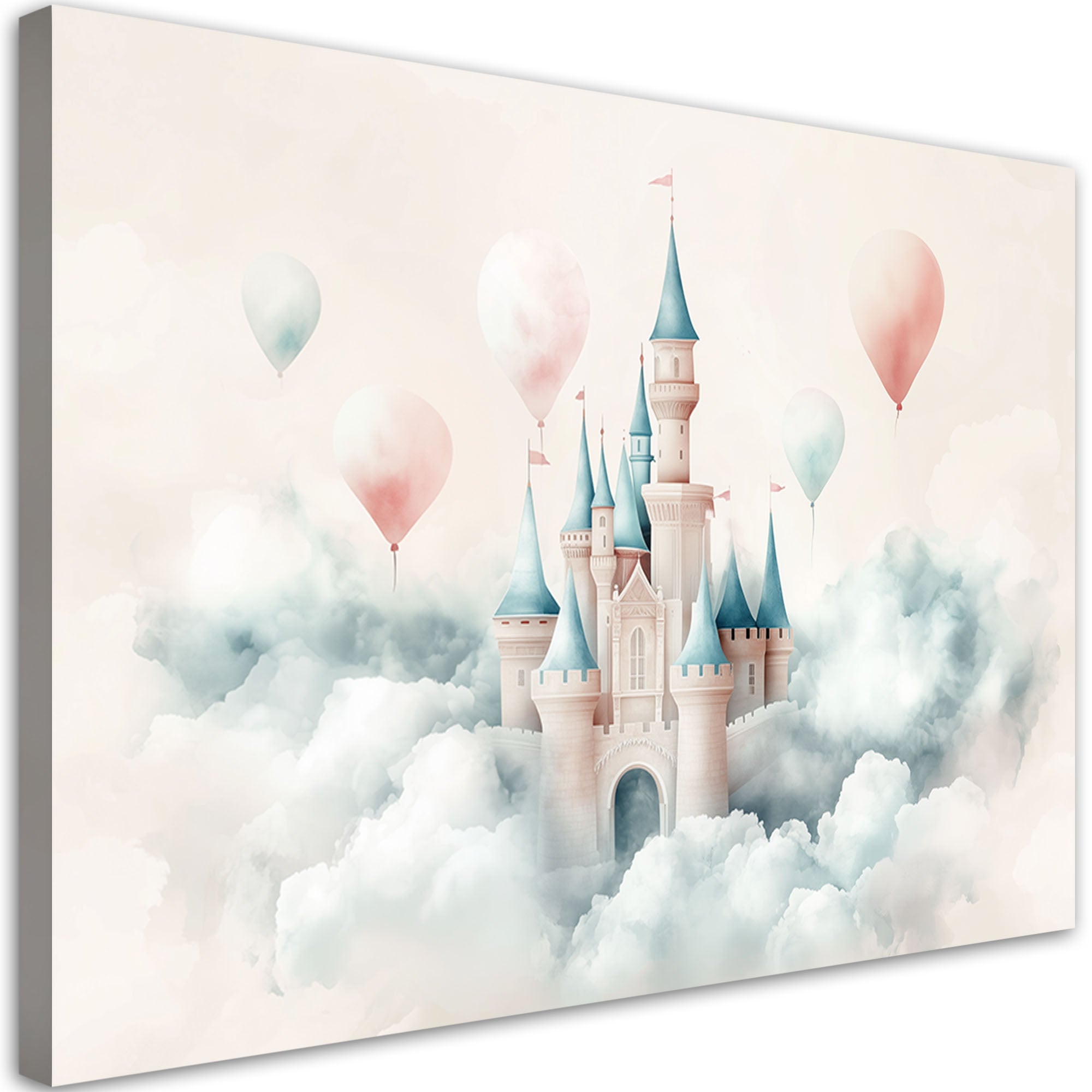 Obraz dziecięcy na ścianę, Zamek z balonikami w chmurach 120x80