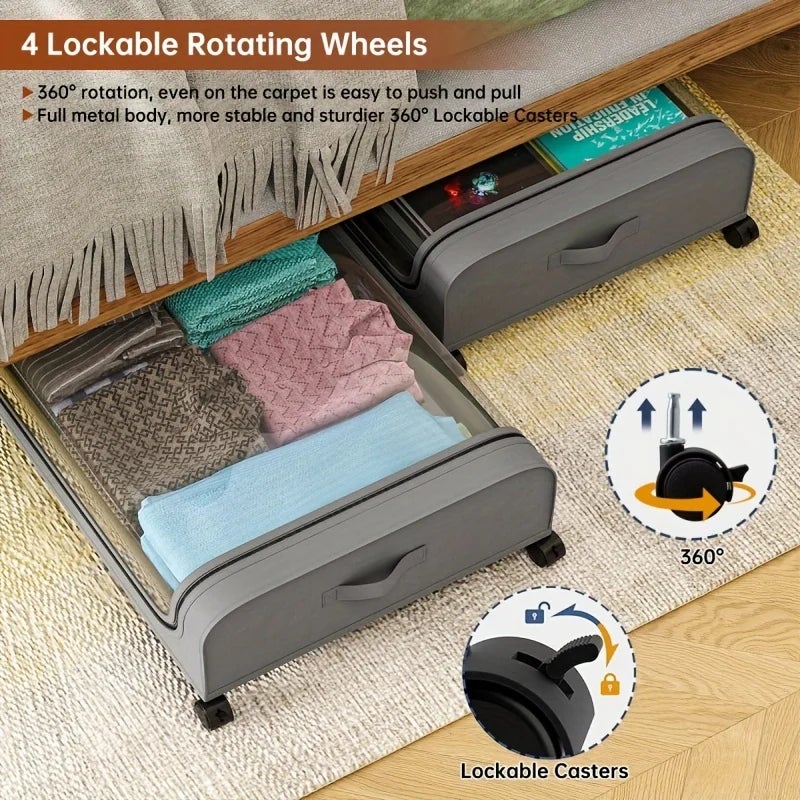 MINICLOSS　Rangement sous le lit, bacs à roulettes avec couvercle, pour vêtements et linge de lit, organisation de la maison (noir, arc) - 4
