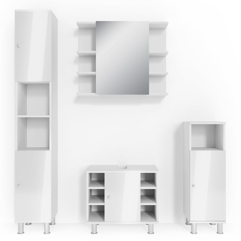 Vicco Zestaw mebli łazienkowych Fynn, Biały wysoki połysk, 4 części