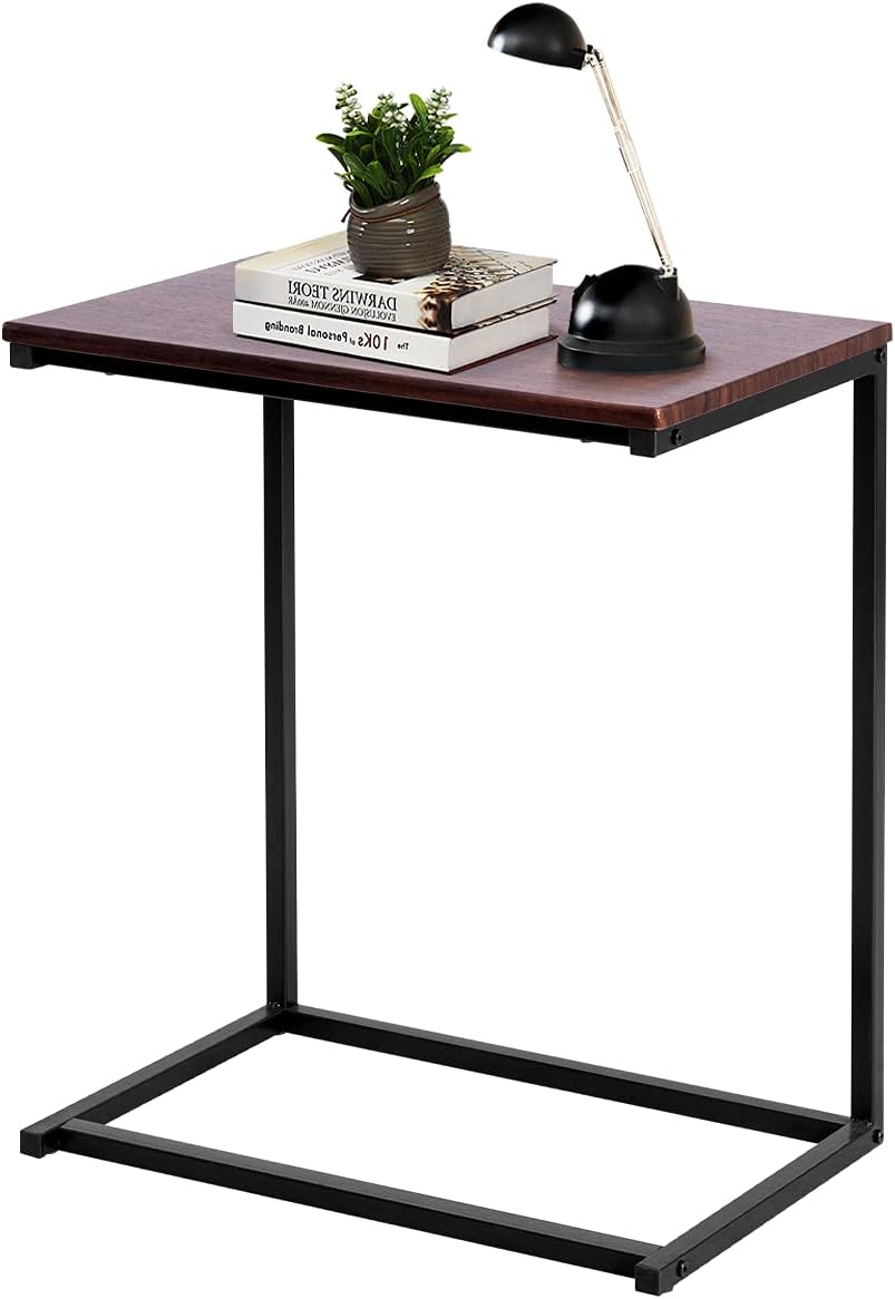 Stolik Pomocniczy, Stolik pod Komputer, Stolik do Salonu, Lite Drewno i Metal w Stylu Industrialnym 55 x 35 x 65 cm (Brązowy)