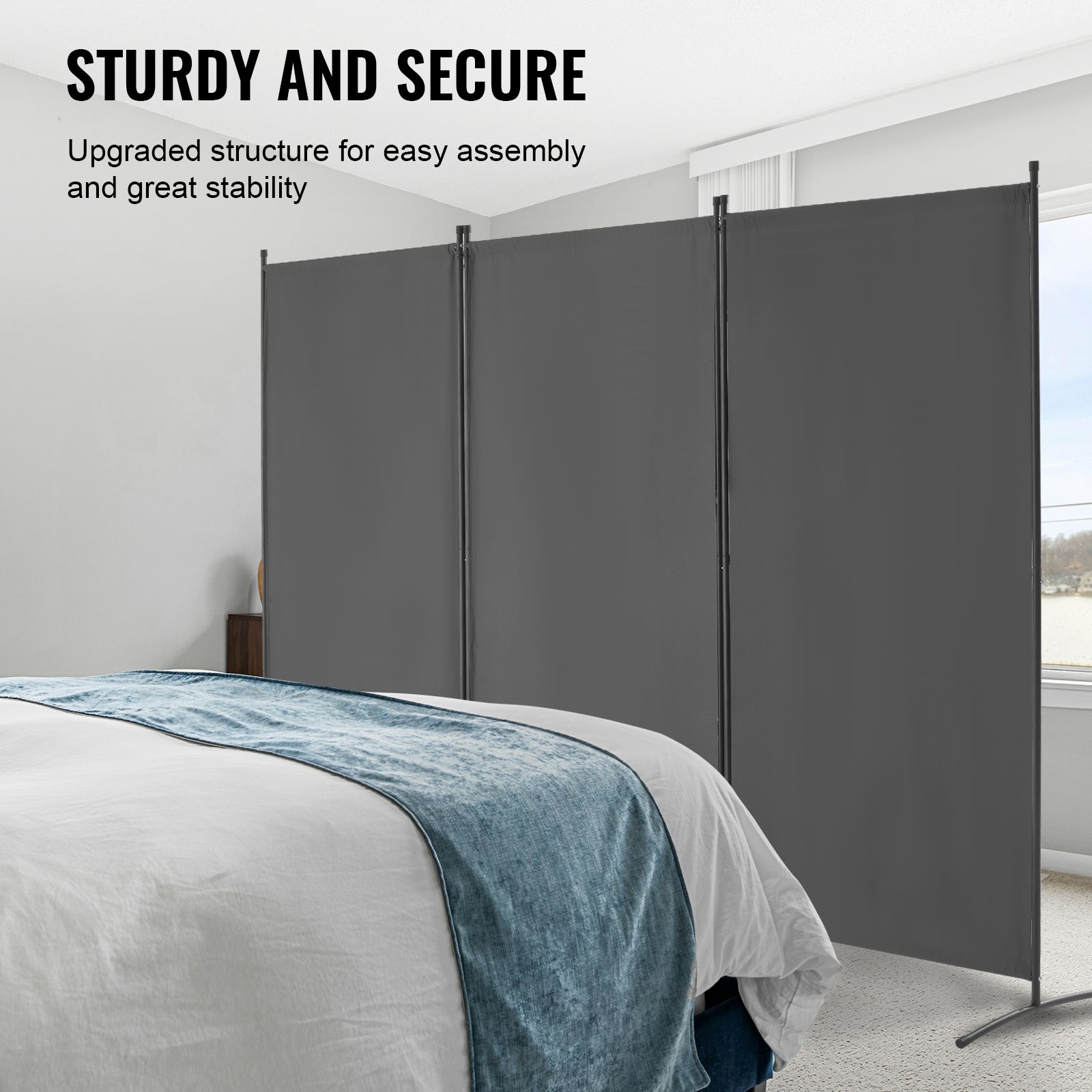 Séparateur pièce à 3 panneaux,SucceBuy paravent confidentialité pliable,cloison portable pour bureau,chambre à coucher,bureau,gris,autoportant - 6