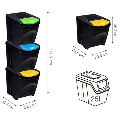 TIENDA EURASIA Cubos de Reciclaje para el Hogar Pack de 3 Cubos de Basura de Cocina Apilables 3x25L Tapa Abatible en 3 Colores Leroy Merlin