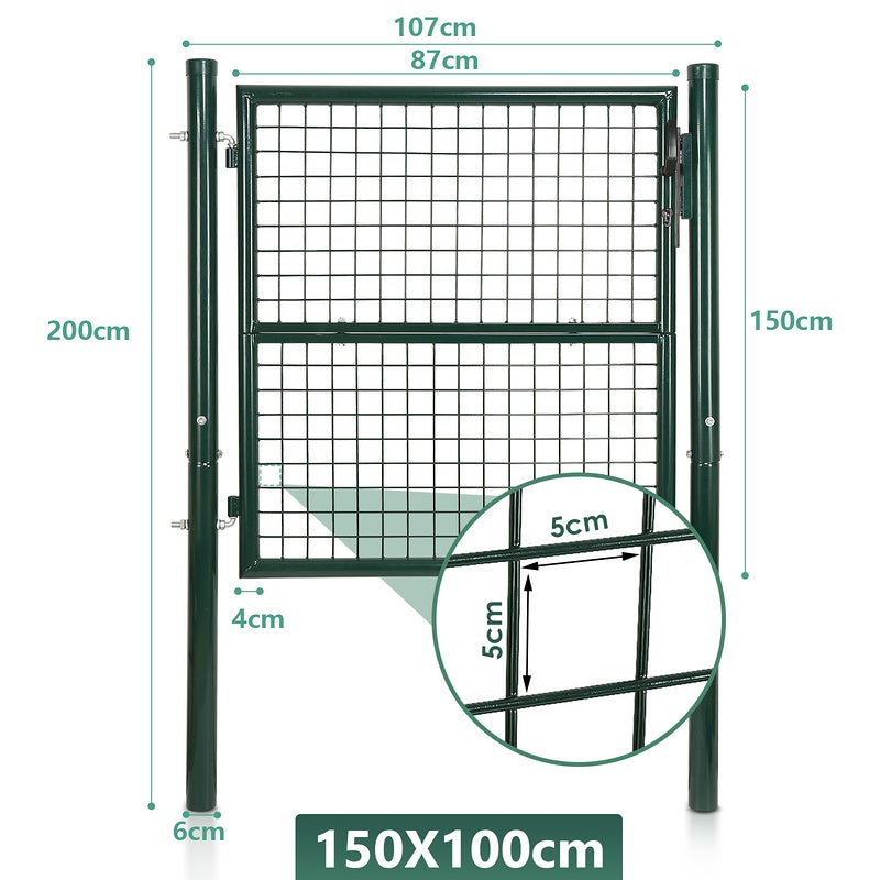 Portão de jardim Portão de postigo com fechadura e puxador em aço galvanizado, revestido a pó Poste redondo verde 150x100cm - 2