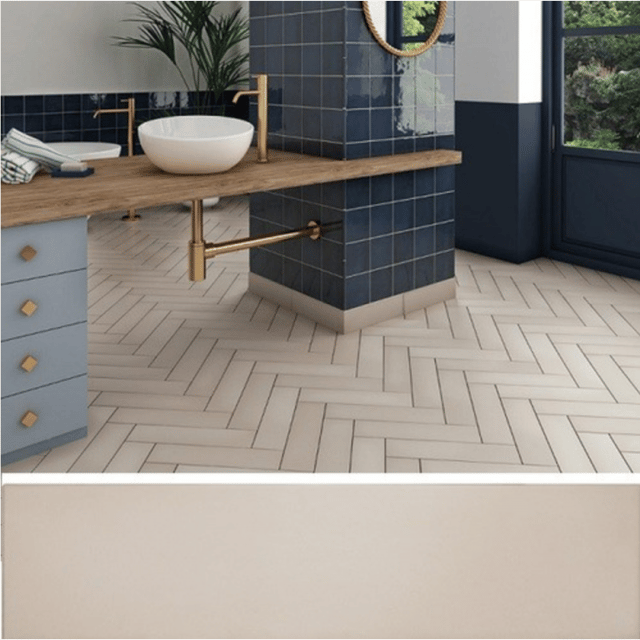 Carrelage sol / mur pose baton rompu chevron uni beige mate STROMBOLI BEIGE GOBI(vendu par boite de 0.65m2)