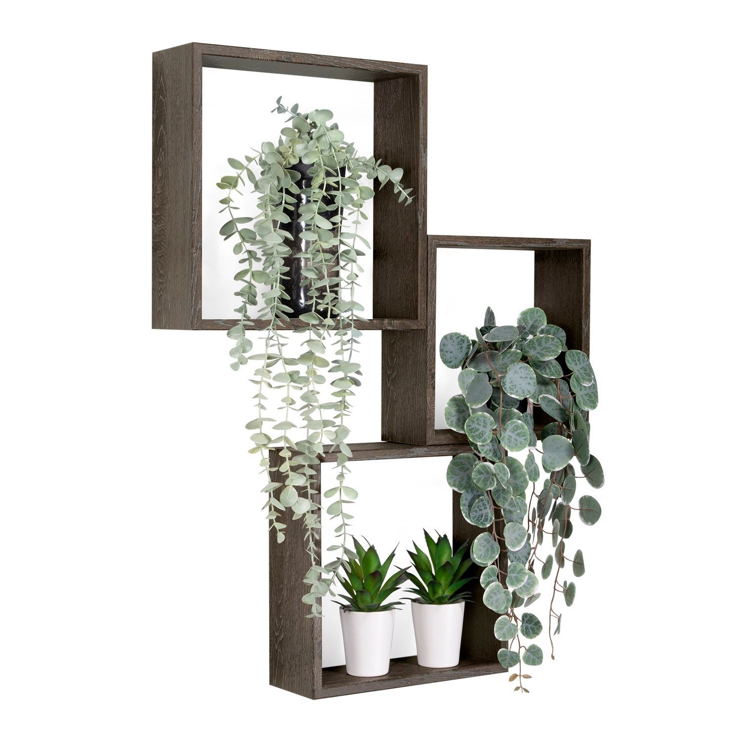 Ensemble de 3 étagères murales décoratives cubiques, chêne foncé, 30x30x10 cm, 27x27x10 cm et 24x24x10 cm - Incubo Slim - 7
