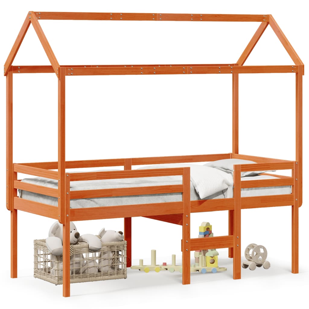 Lit haut avec toit cire marron 90x190 cm bois de pin massif - 2
