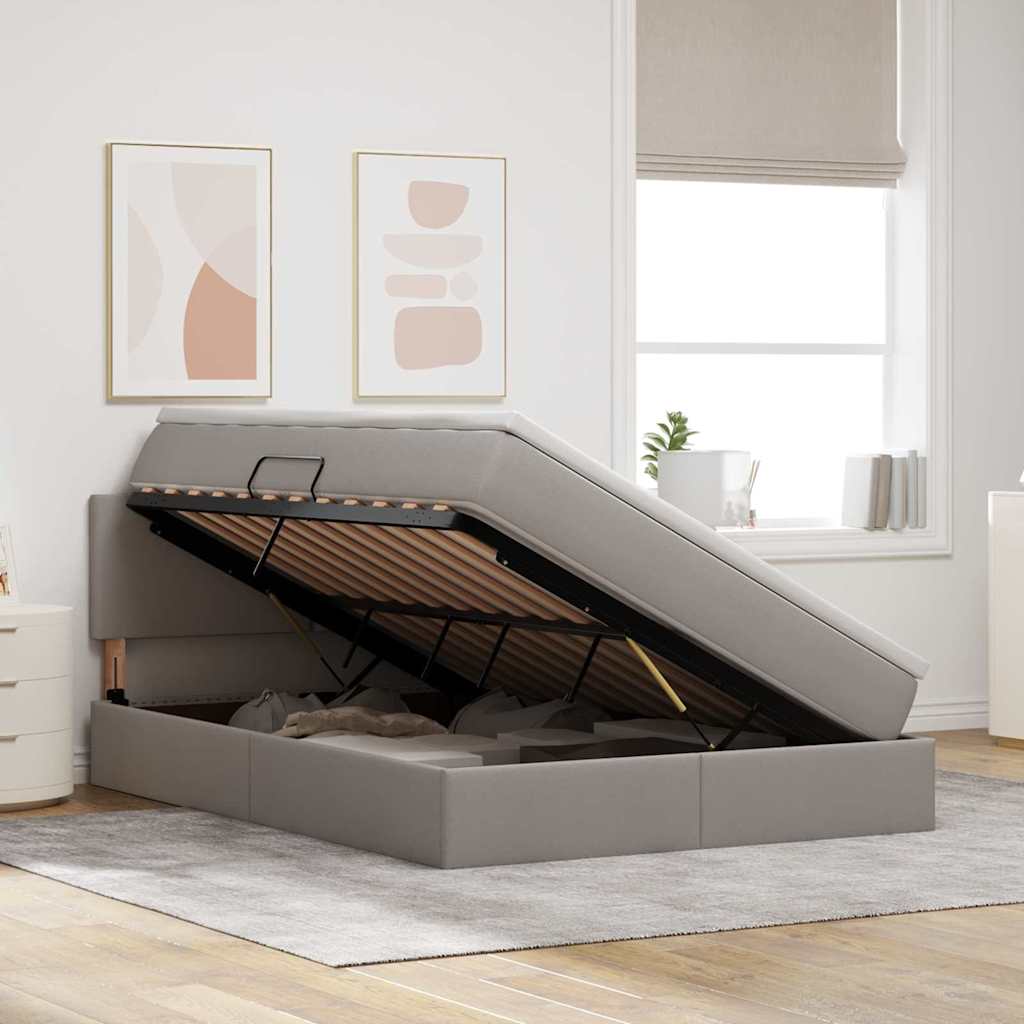 Lit avec rangement et matelas taupe 140 x 200 cm velours - 4
