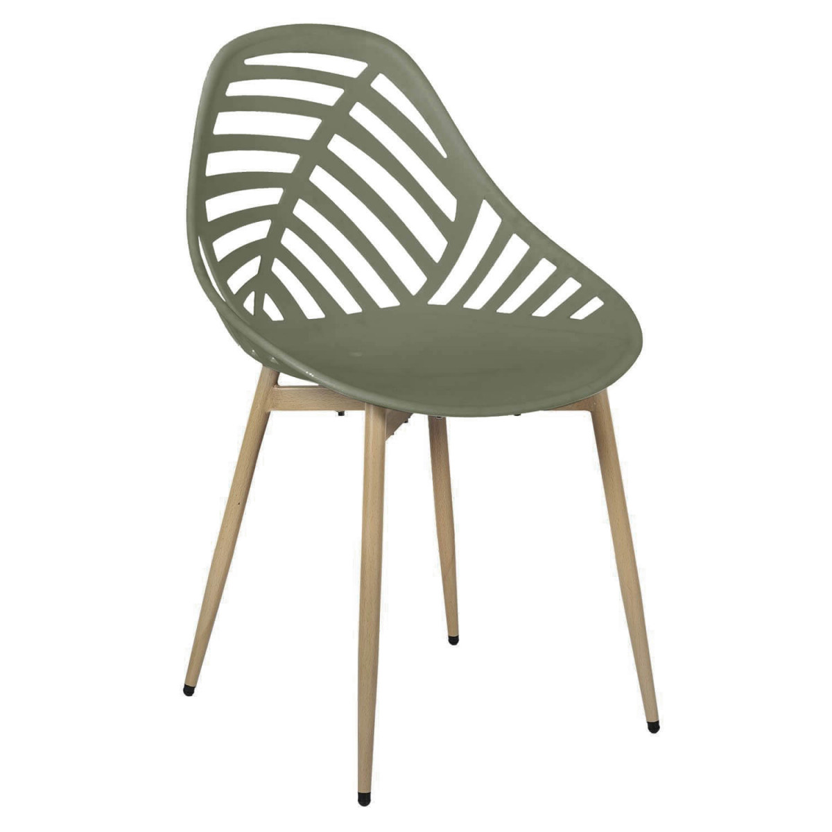 SAORI - Lot de 4 Chaises de Jardin Coque Plastique Ajourée Vert Olive Pieds Métal - 3