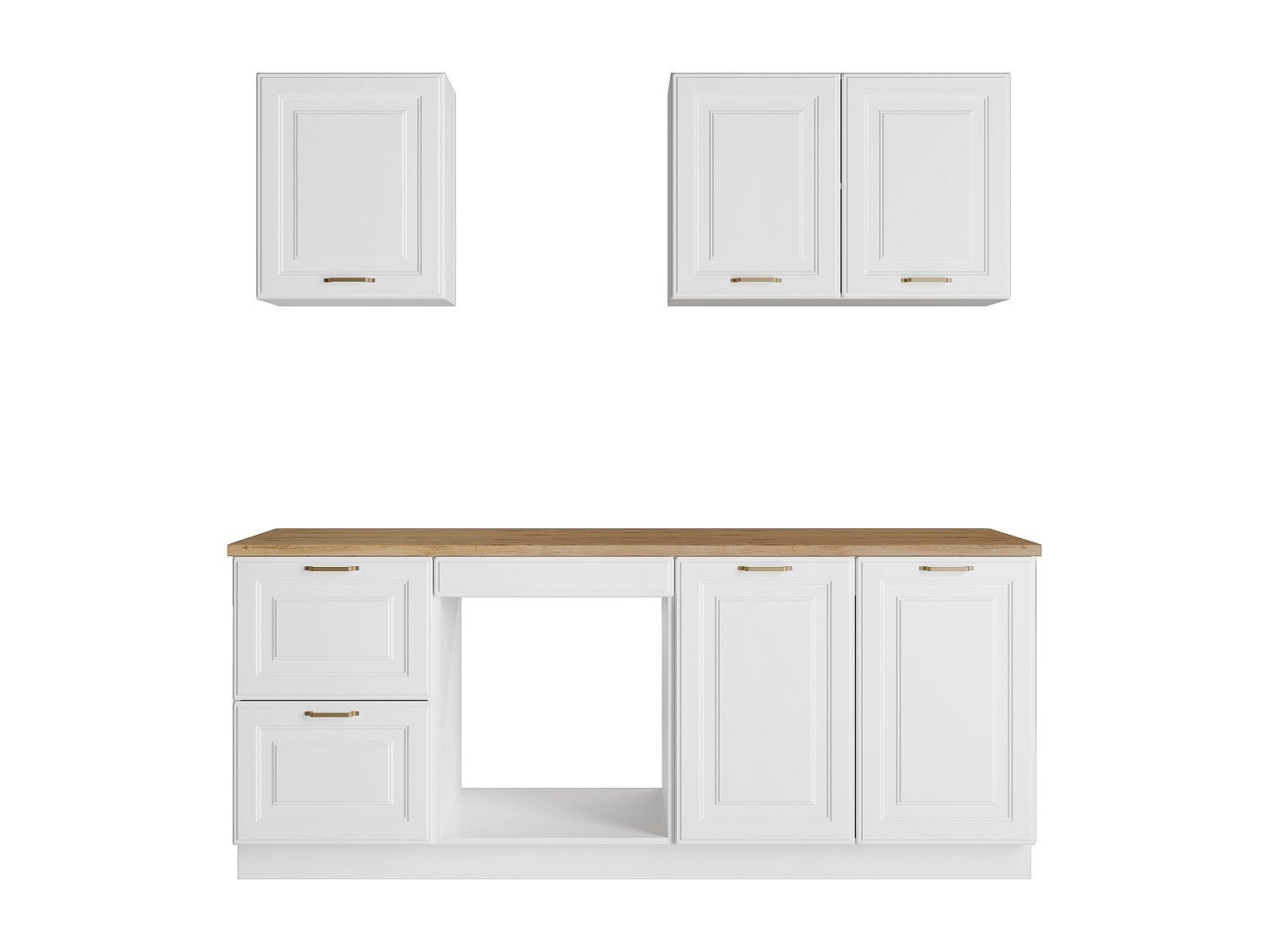 Cucina completa Con piano di lavoro 200 cm Bianco e Naturale - CELOMIA - 3