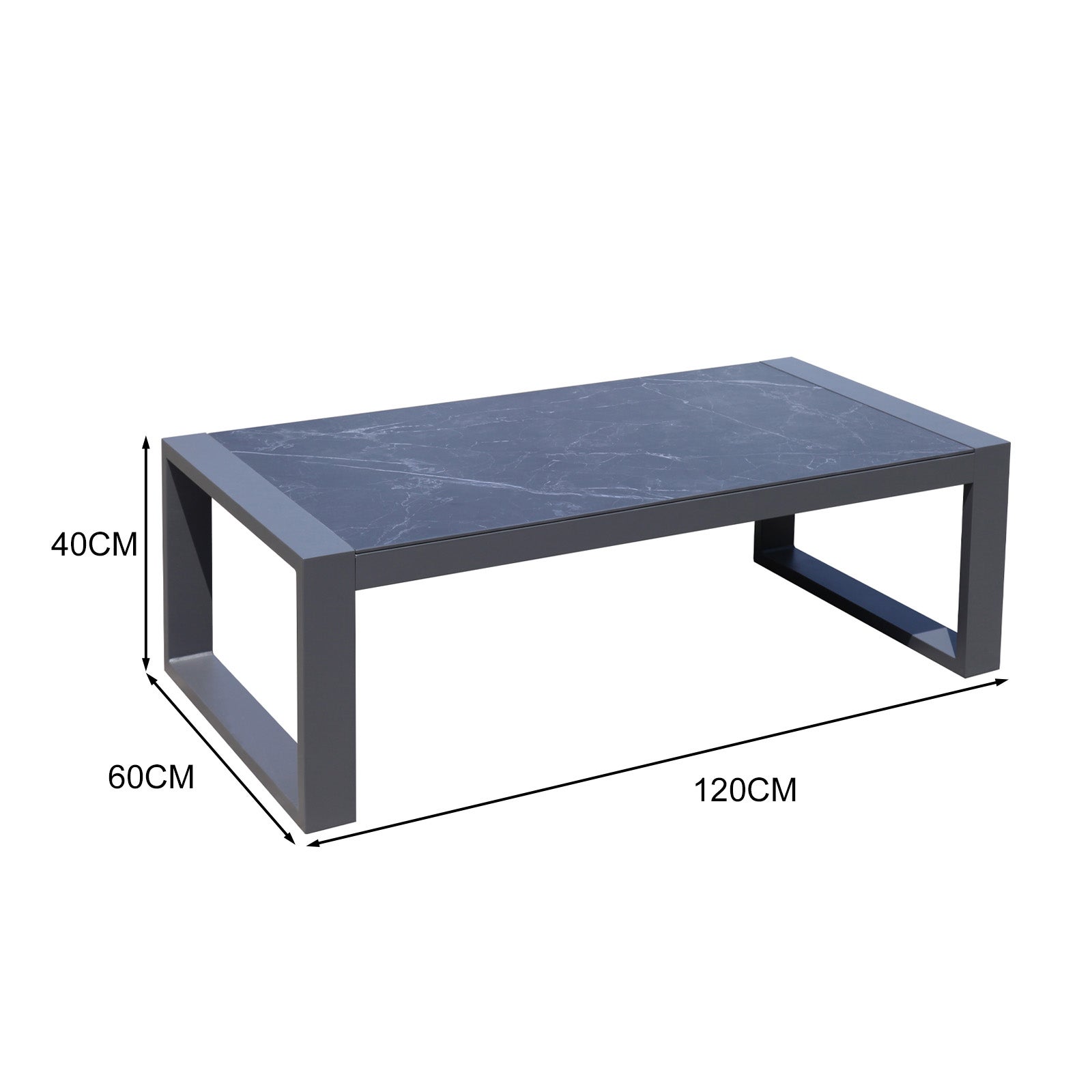 Table basse en aluminium avec plateau en pierre, 120x60x40,5 anthracite - 2