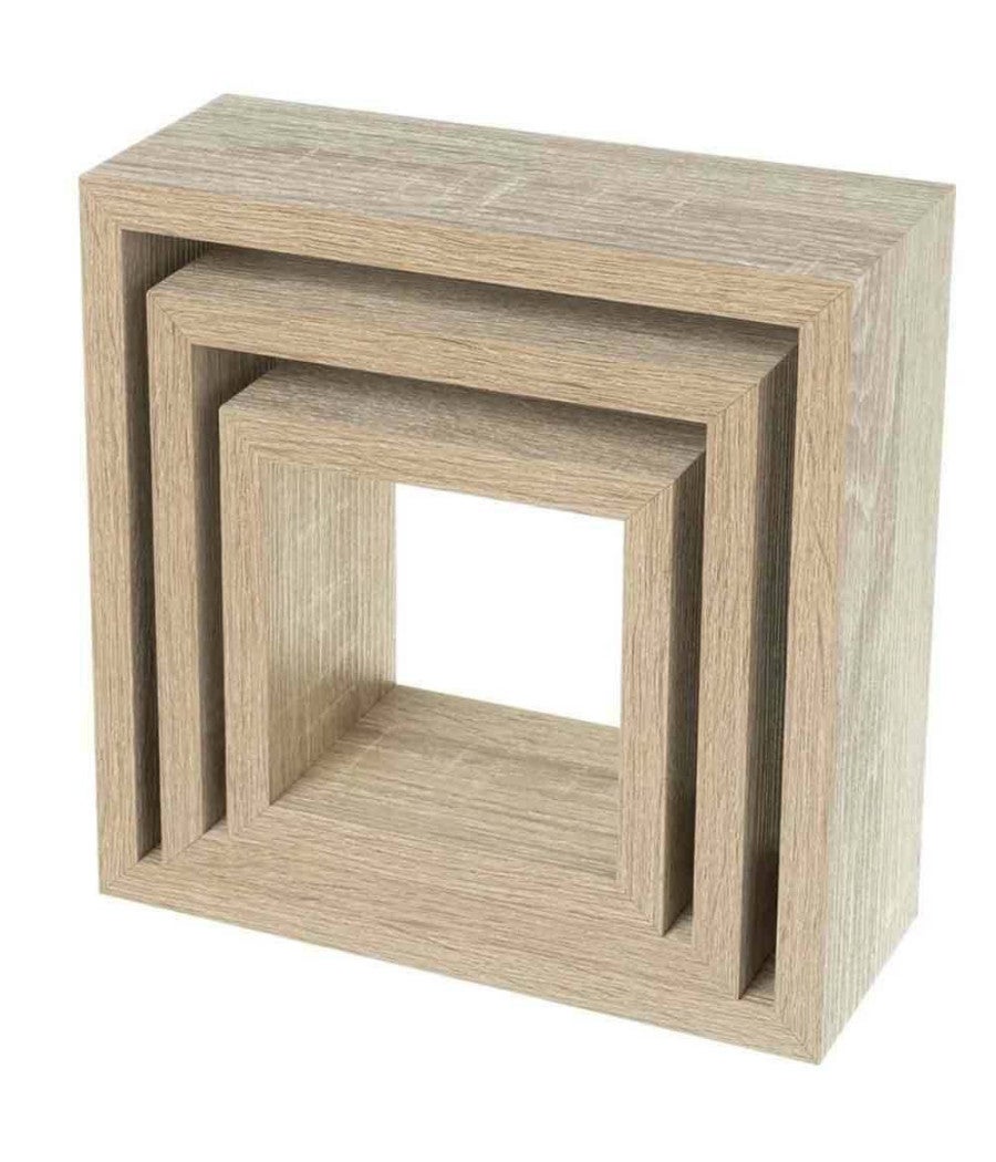 Trade Shop - Set 3 Mensole Da Parete Moderne Design Cubo Mensola Scaffale In Legno Mdf Beige - - 3