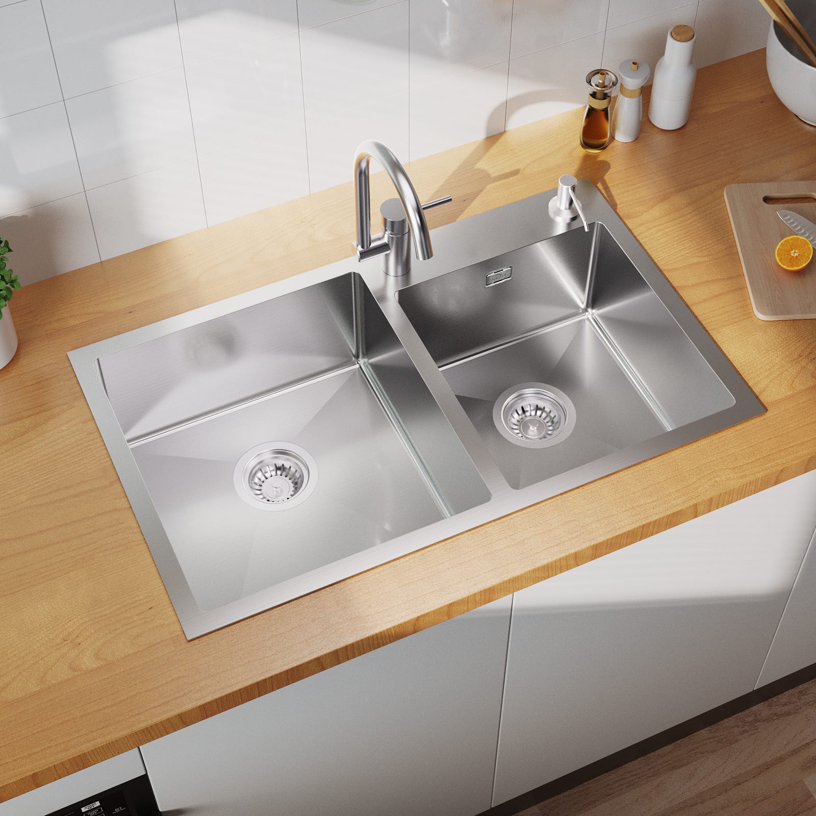 Evier de Cuisine 75x45x19cm,Acier Inoxydable Évier Double Bac avec 2 ...