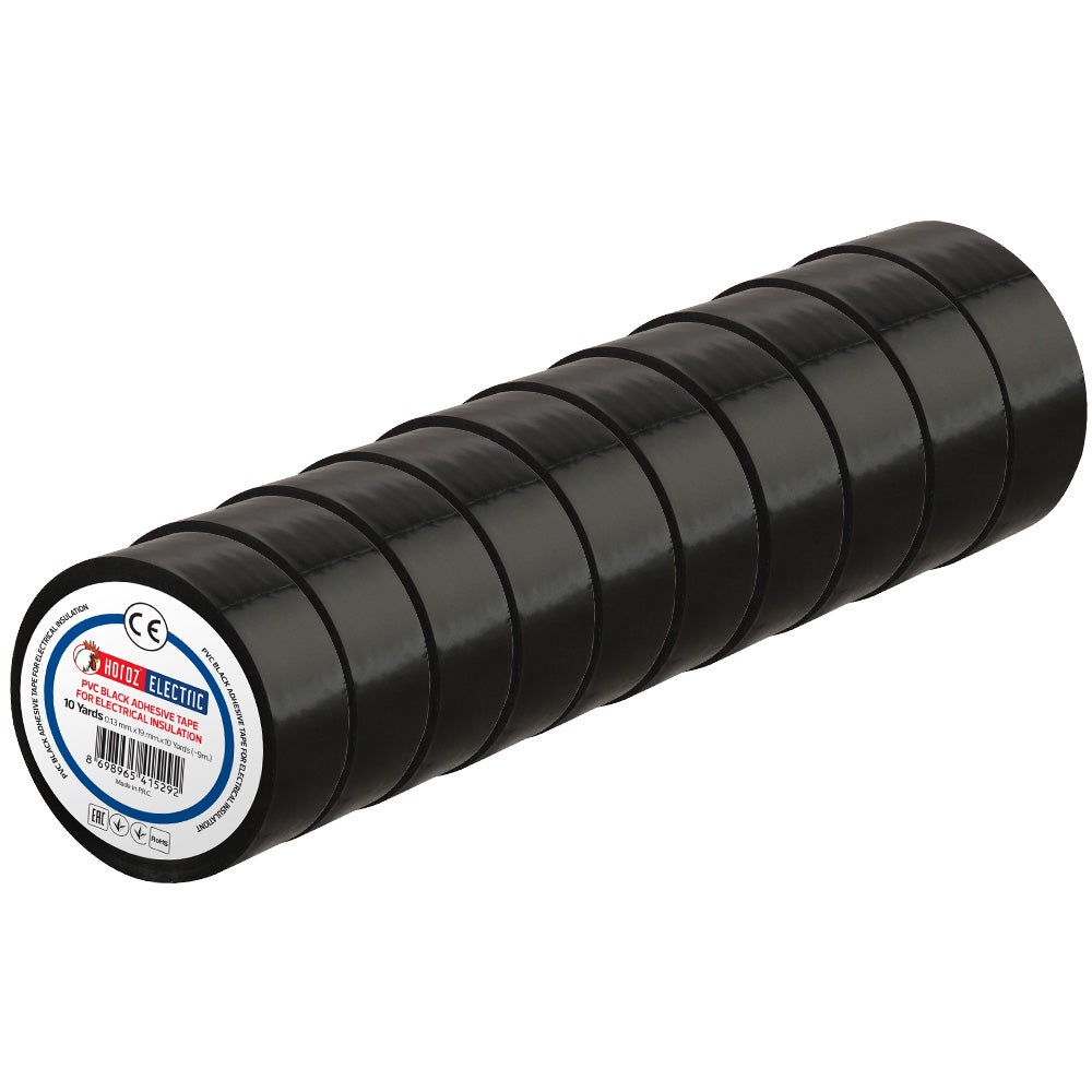 Taśma izolacyjna elektroizolacyjna PVC 19mmx9m czarna HOROZ 10 szt