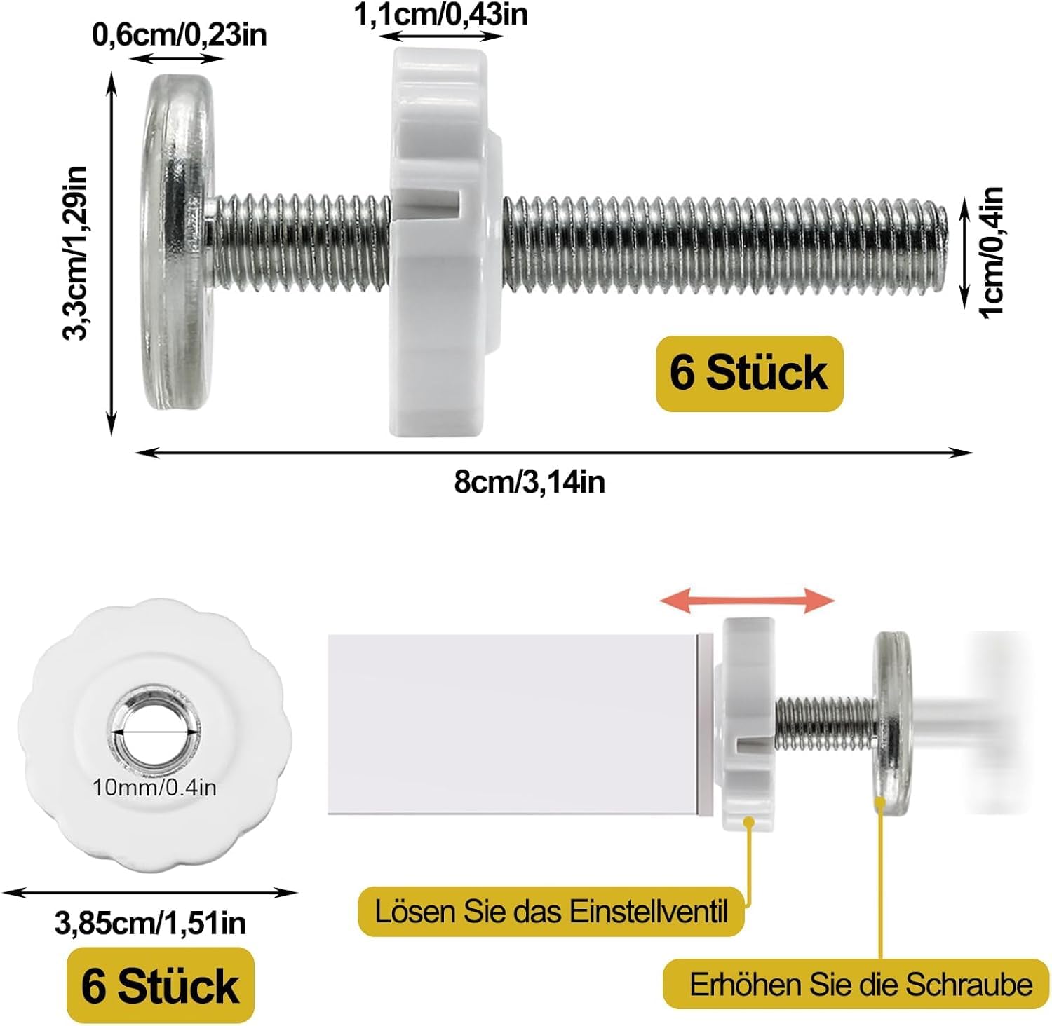 Lot de 6 vis de pression pour barrière de sécurité enfant 80 mm, vis de fixation pour barrière enfant, vis pour tiges filetées - 2