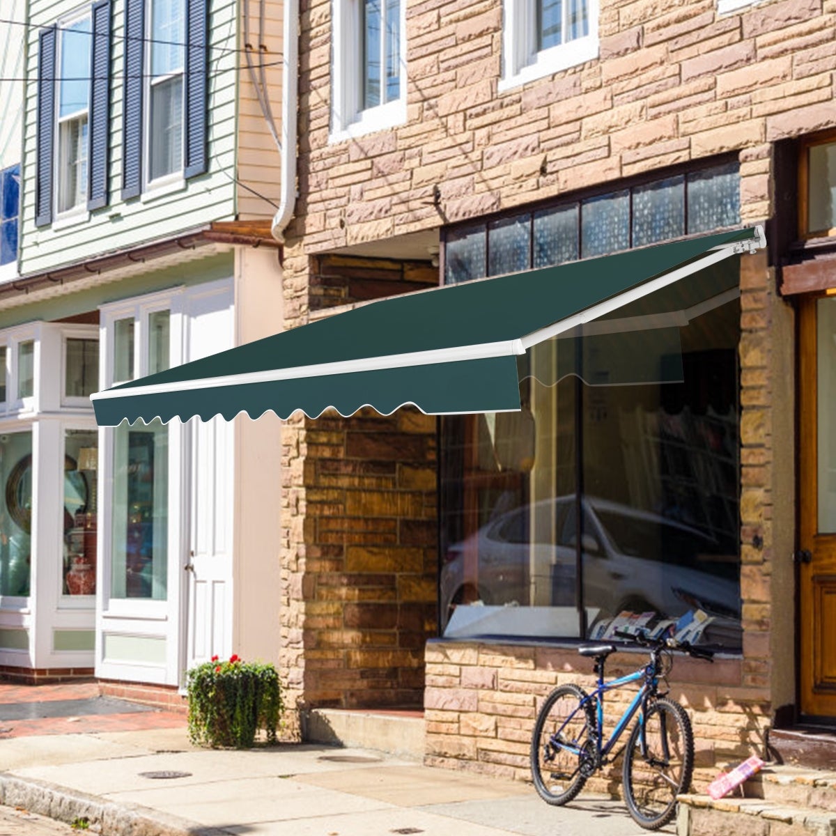 Toldo retráctil 3,6 x 3 m en aluminio con manivela y poliéster impermeable de exterior verde