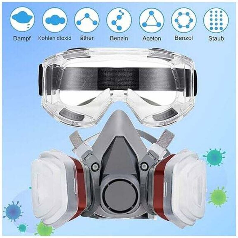Masque de protection 18 en 1, masque de peinture, réutilisable, masque respiratoire à gaz avec filtre pour pulvérisation, peinture, travaux - 4