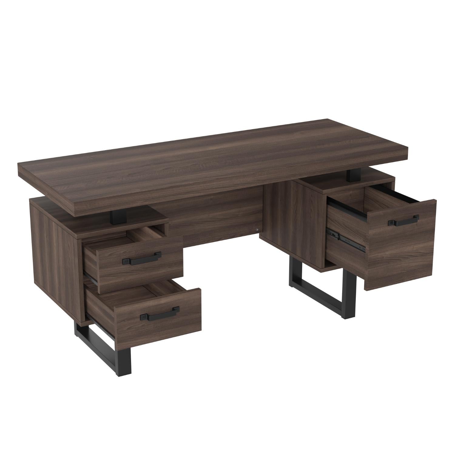 Bureau d'ordinateur 135x54 cm en MDF et acier, 2 tiroirs silencieux, rangement dossiers, plateau épais - 8