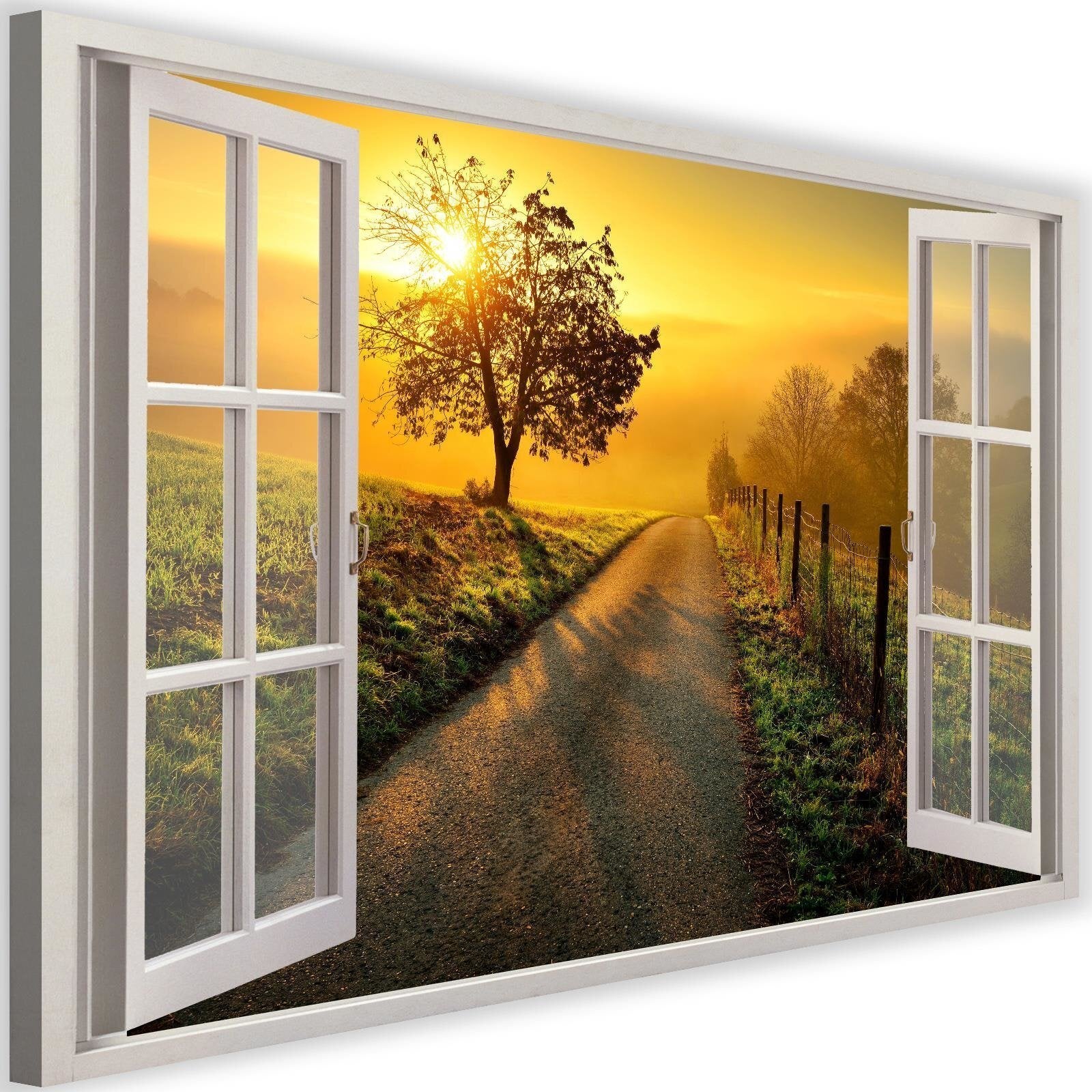 Tableau fenêtre, coucher de soleil sur la route - 90 x 60 cm | Leroy Merlin