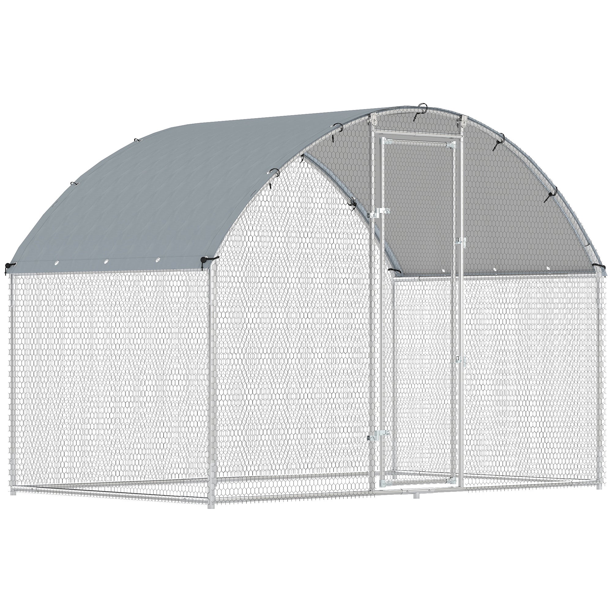 Galinheiro para Exterior PawHut em Aço Galvanizado, Tecido Oxford Prateado 280x170x190 cm - 2