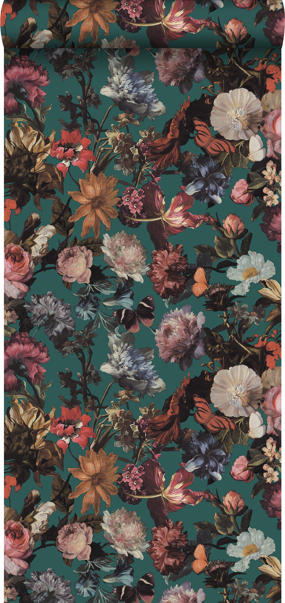 Papel pintado flores verde esmeralda - 0,53 x 10,05 m - estahome