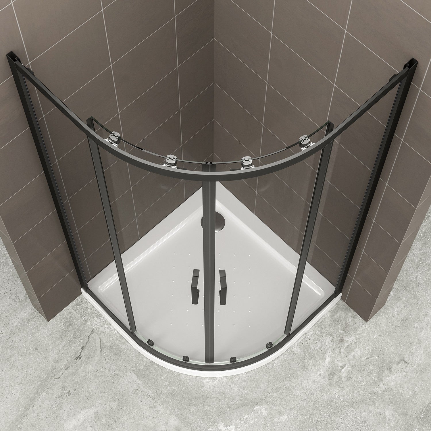 TIBYBLACK Cabine porte de douche coulissante H 190 cm 1/4 de cercle noir verre transparent 90 x 90 cm (sans receveur) - 3