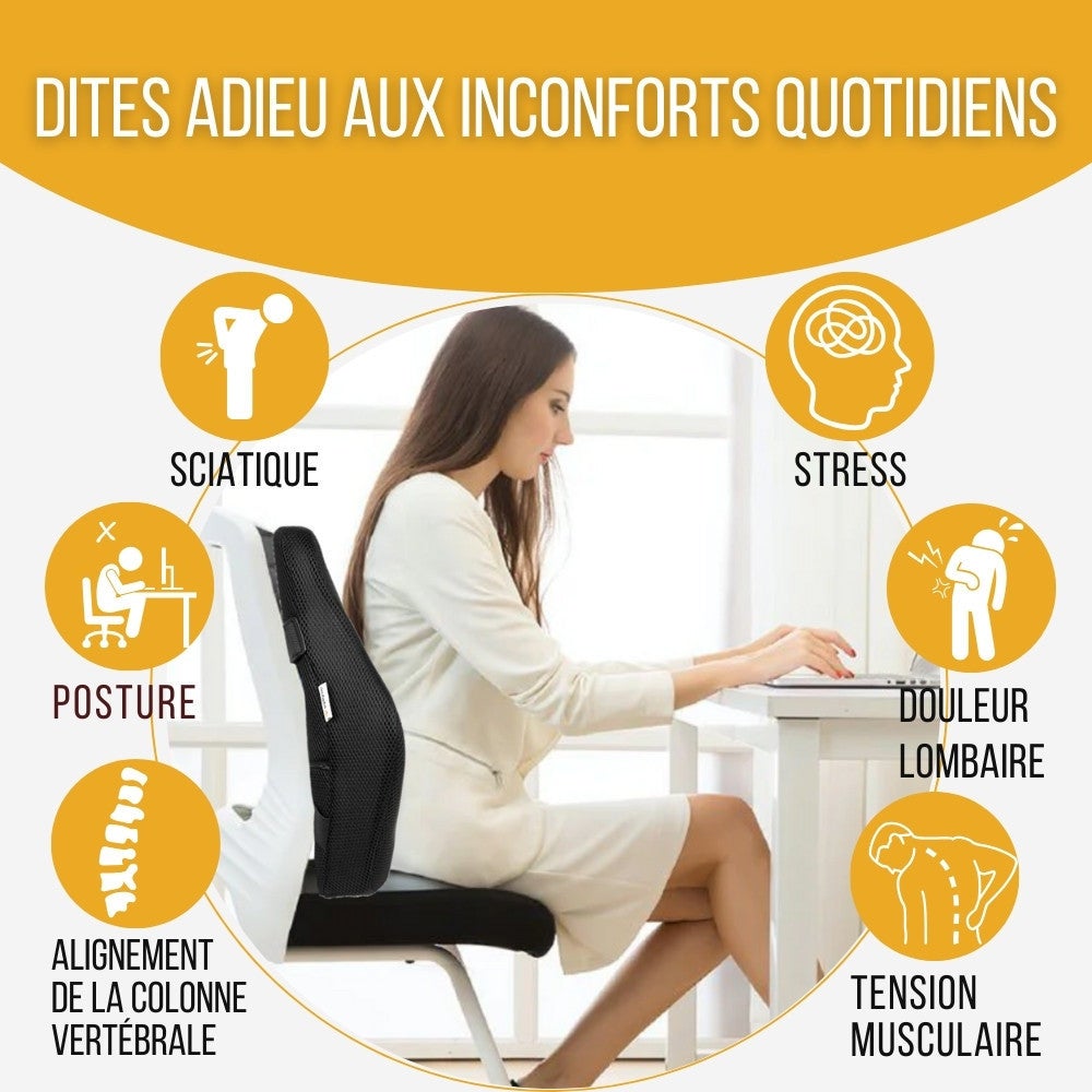 Coussin de Soutien Lombaire Allongé Ergonomique - 45x41x10,5 - en mousse à mémoire de forme - Sangles réglables - INPHYSIO - 3