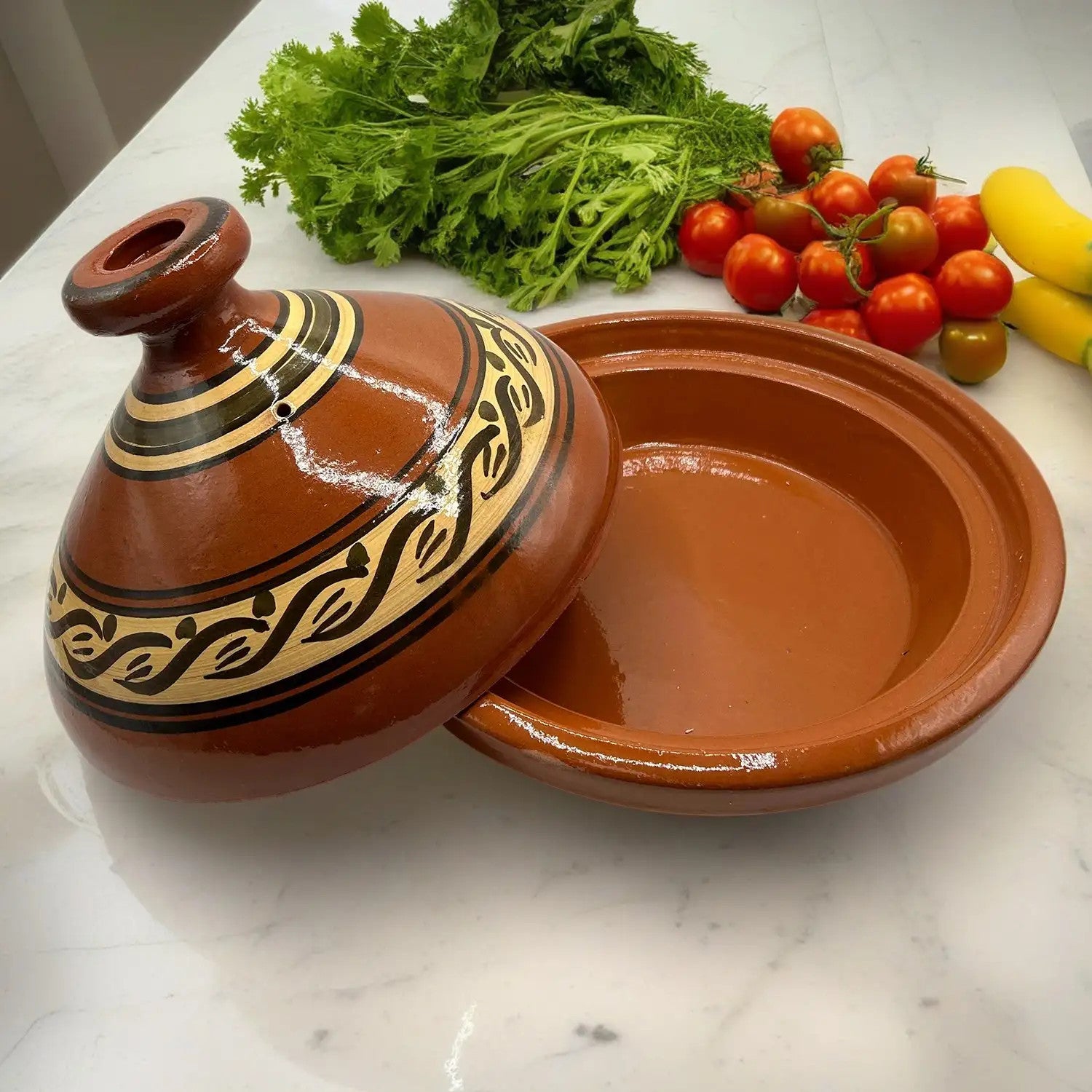Tajine In Terracotta Dipinta A Mano XL 35 Cm | Pentola Tradizionale Marocchina E Tunisina | + Ebook Gratuito Di Ricette