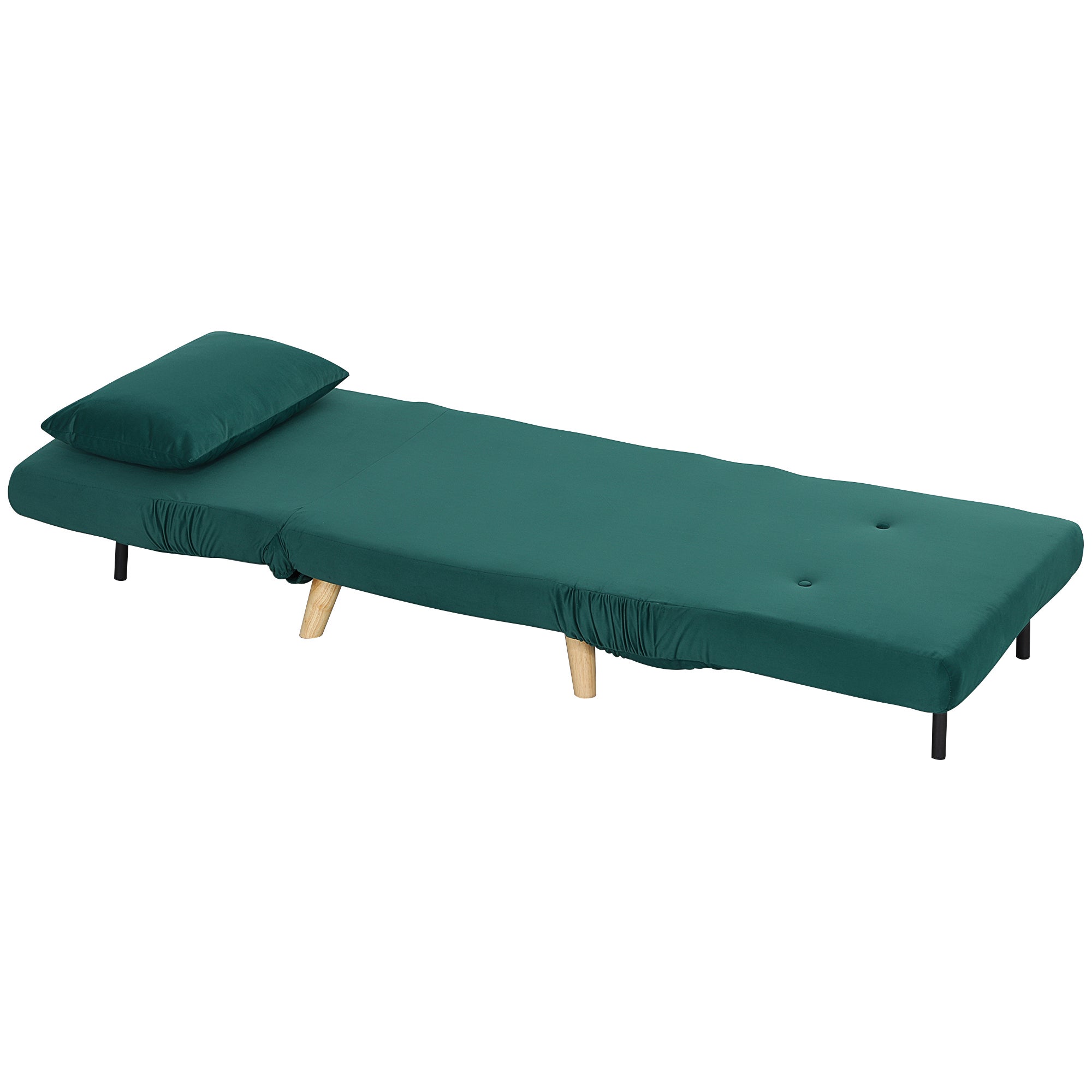 Fauteuil pliant convertible en lit, fauteuil lounge pliable en velours, dossier réglable, supporte jusqu'à 120 kg, vert foncé - 2