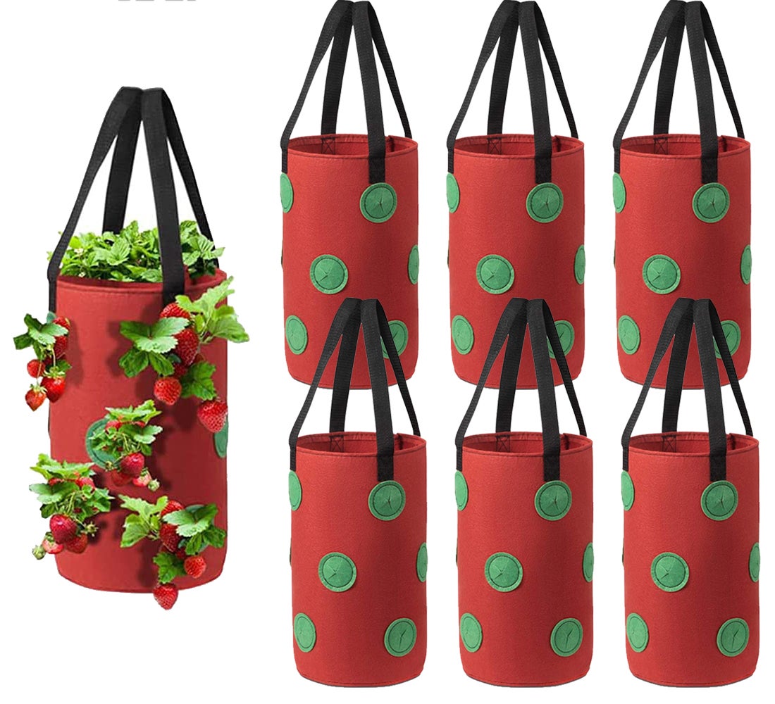 Wiszące worki do sadzenia pomidorów i truskawek, odwrócona sadzarka do warzyw z 12 otworami do uprawy, 20x35cm, 6 sztuk