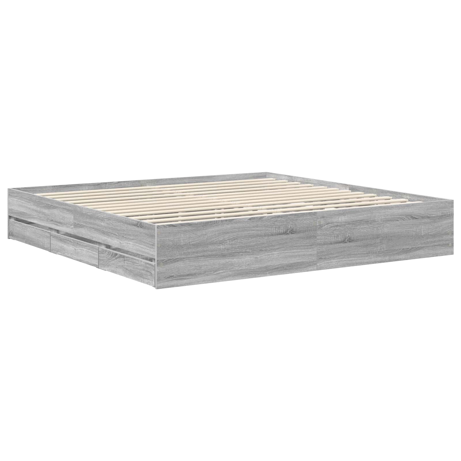 Cadre de lit gris 200 x 200 cm panneau de bois - 5