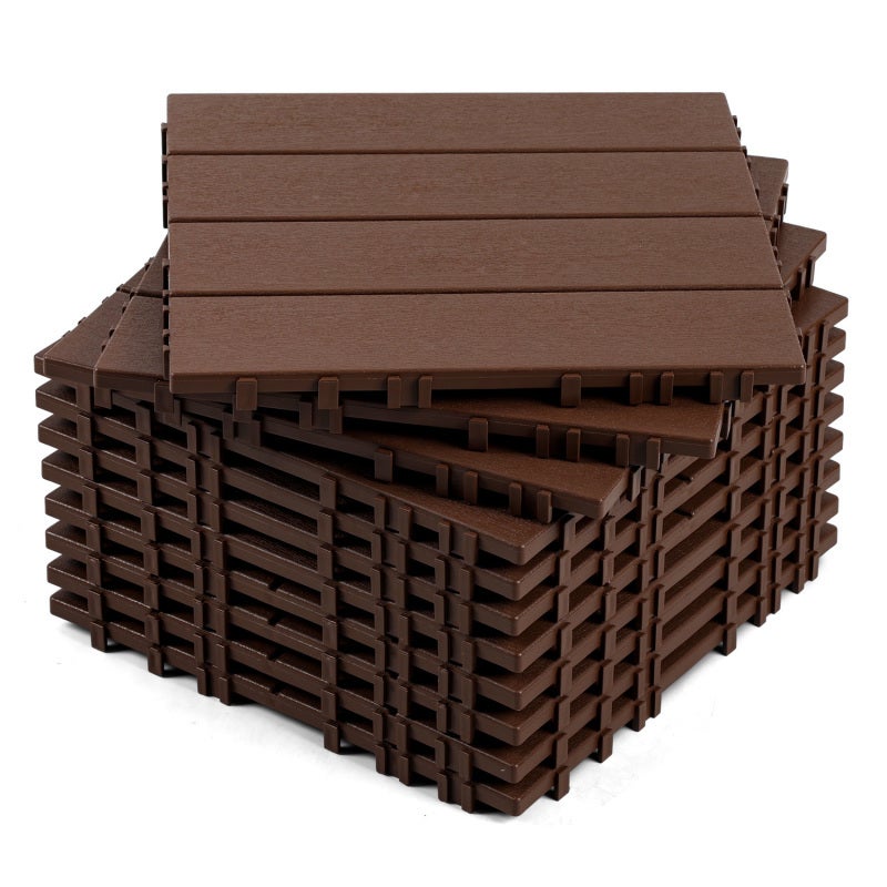 Płytki tarasowe 1 m² 11 szt., 30 x 30 cm, Płytki plastikowe, Płytki brązowe na klips