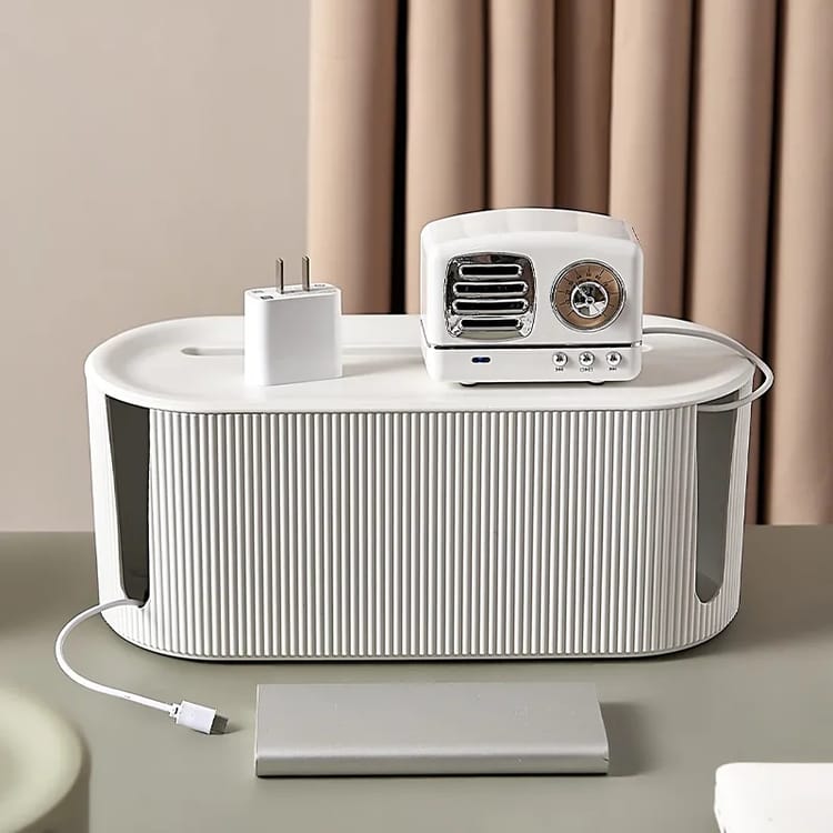 Pudełko do przechowywania gniazdek Nordic Plug Board – organizer kabli – bezprzewodowy router WiFi, uchwyt na gniazdo danych na biurko – białe - 2