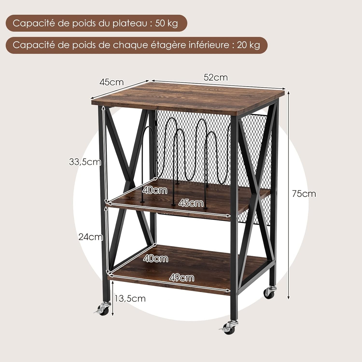 Mobiletto Dischi Supporto Giradischi 3 Livelli - Espositore Vinile Fino A 200 Album, Nero/Marrone Scaffale Vinili 200 Dischi Vintage - 7