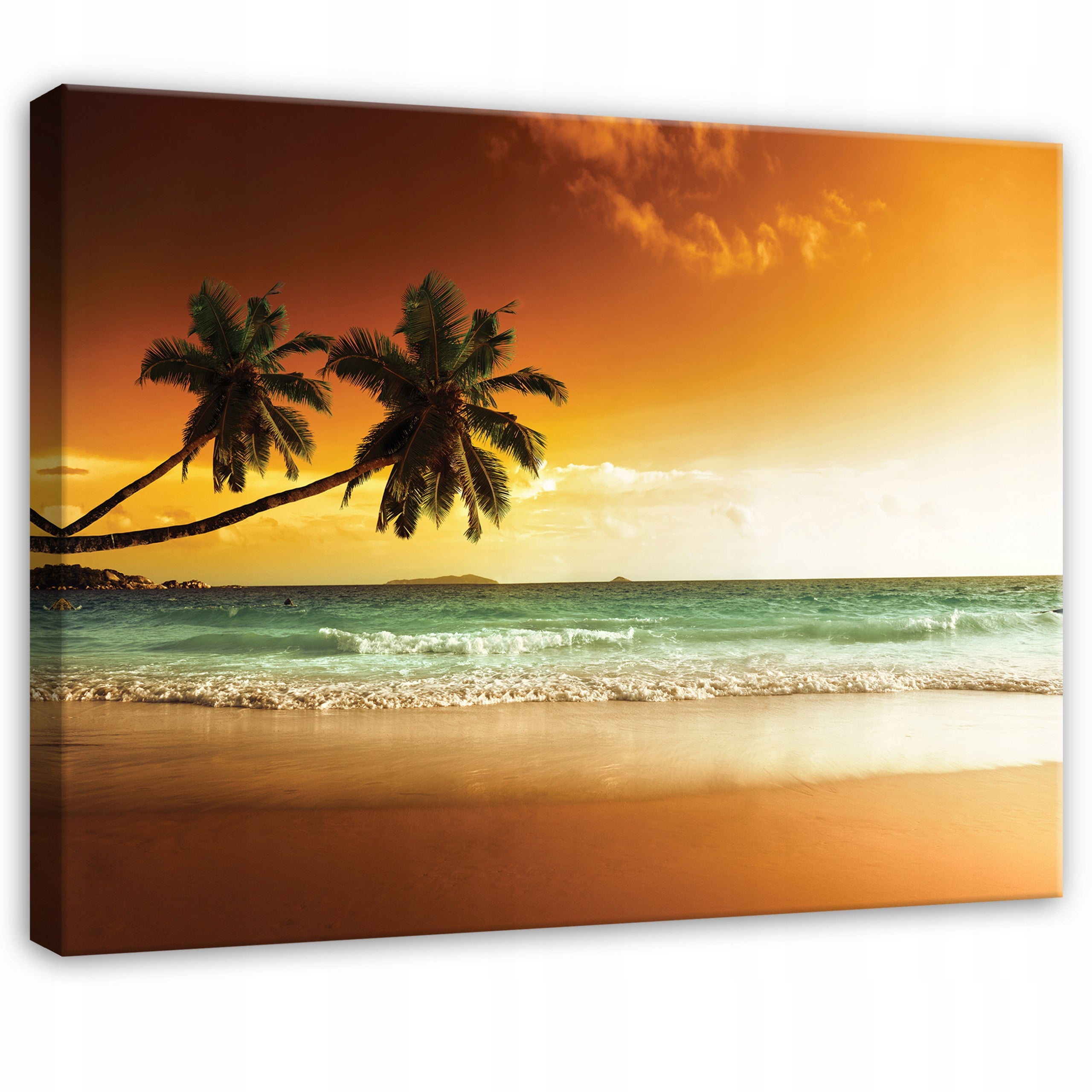 Tablou Canvas plaja portocaliu palmieri Tablou decorativ Living Bucatarie Tablouri de perete 60x40 cm
