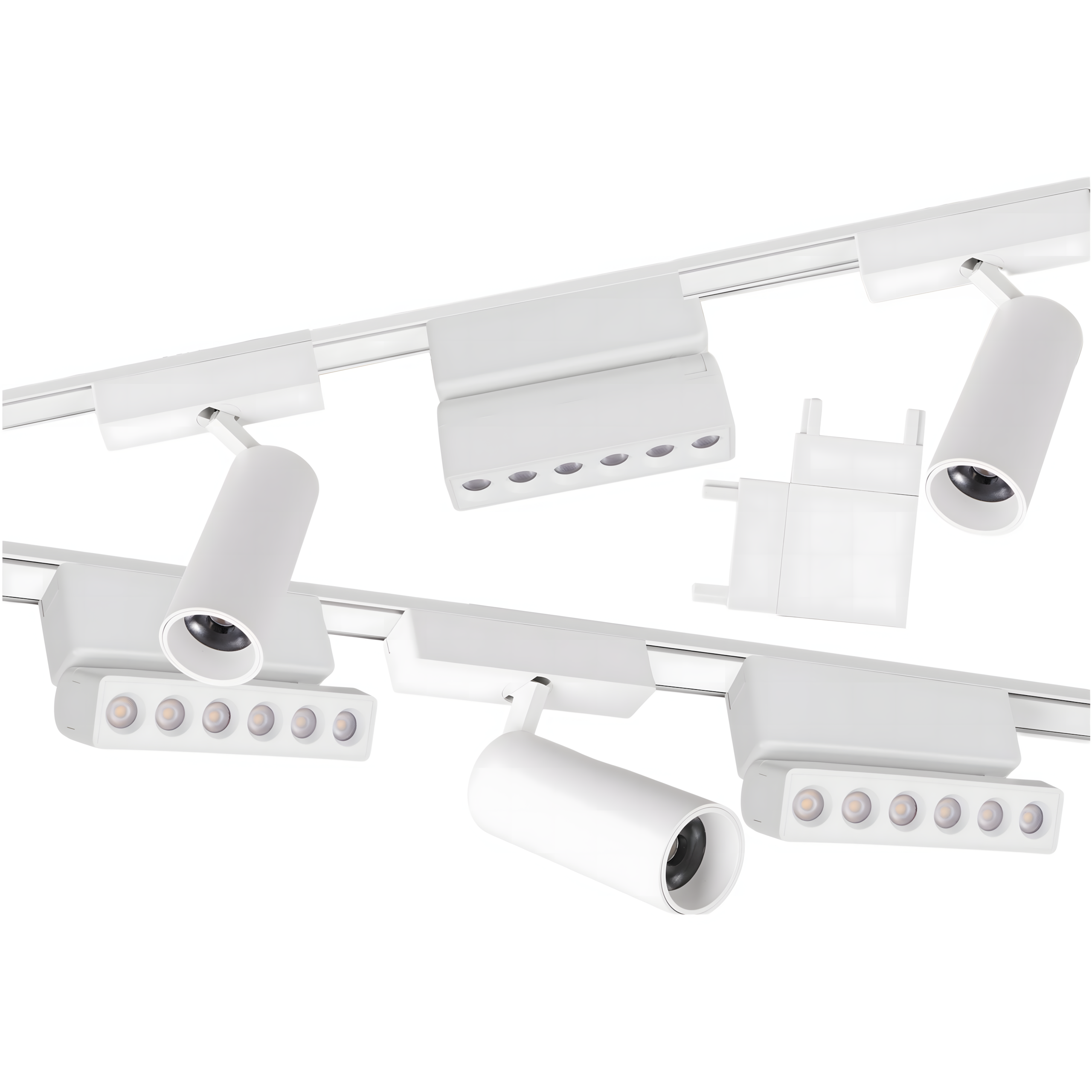Zestaw oświetlenia szynowego LED Biały system magnetyczny 2 x listwa 1m + 6 lamp LED + łącznik kątowy - LEDHOFF