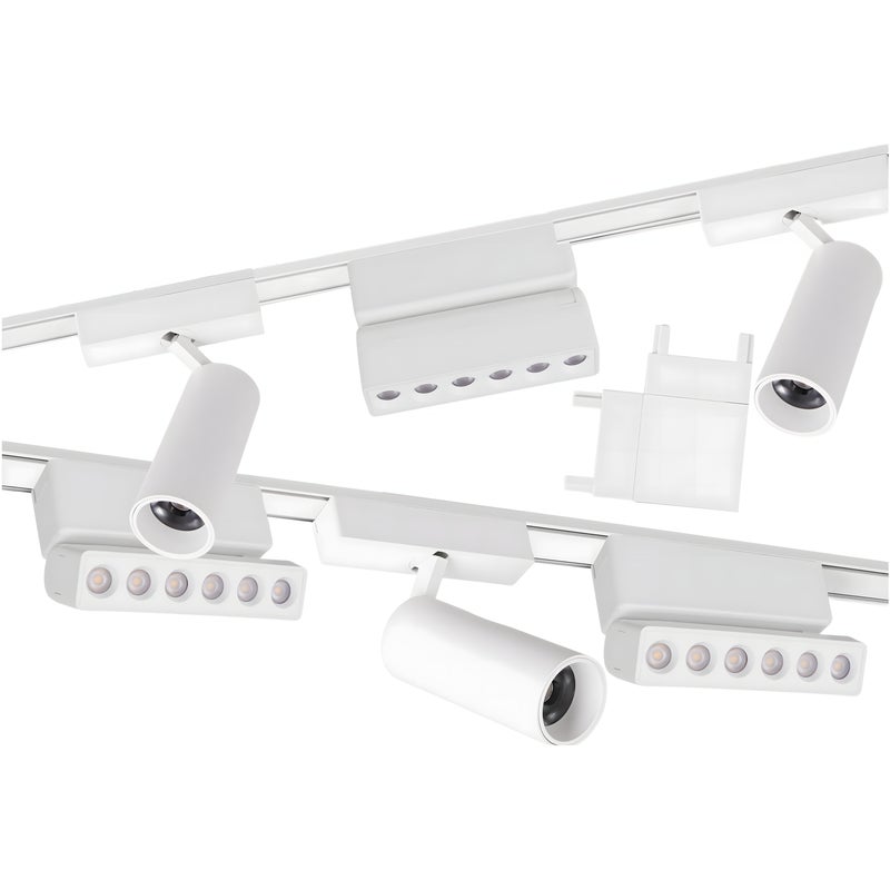 Zestaw oświetlenia szynowego LED Biały system magnetyczny 2 x listwa 1m + 6 lamp LED + łącznik kątowy - LEDHOFF