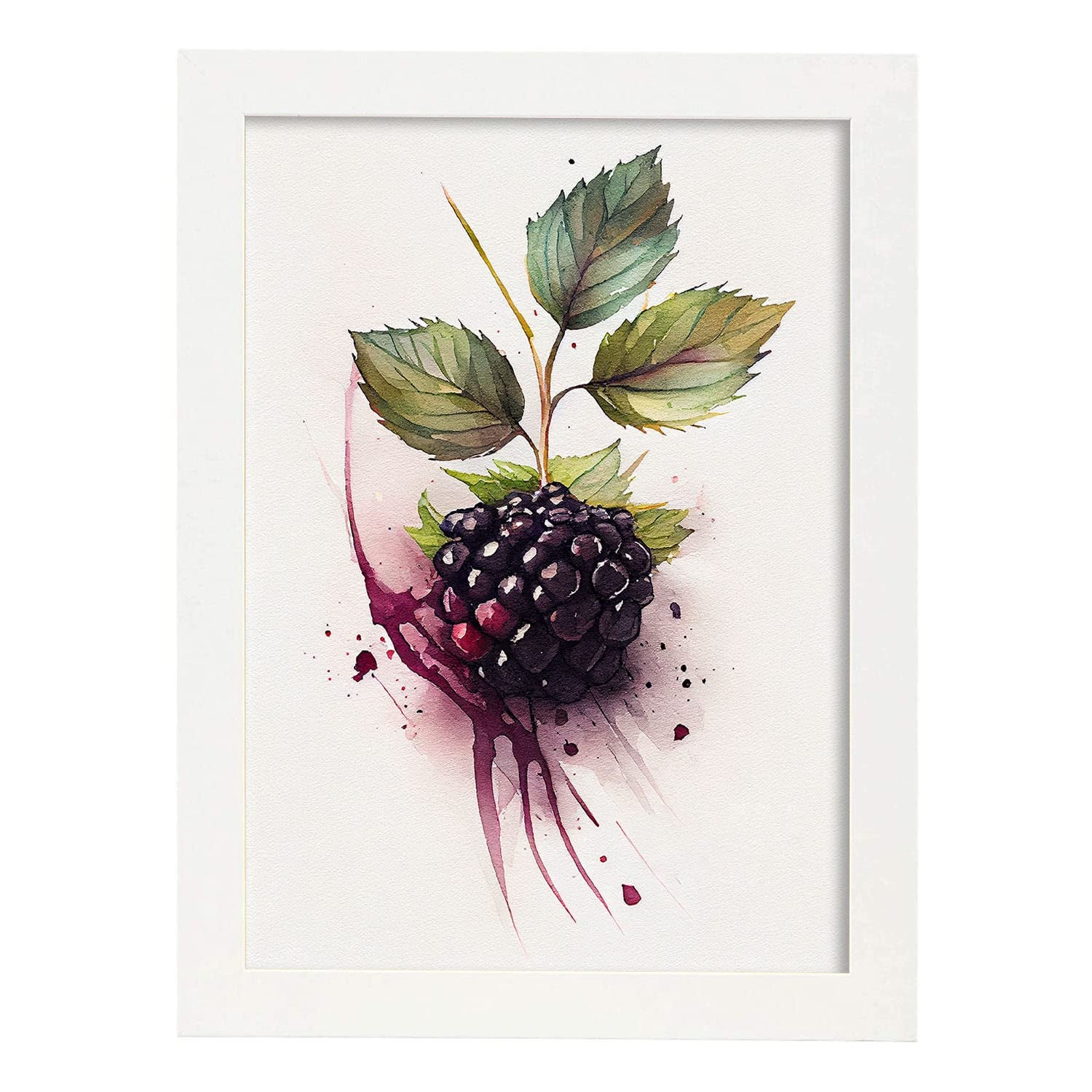 Nacnic poster de mora a todo color ilustraciones de frutas verduras y comida sana en estilo acuarela diseño moderno y a3 con marcos blancos