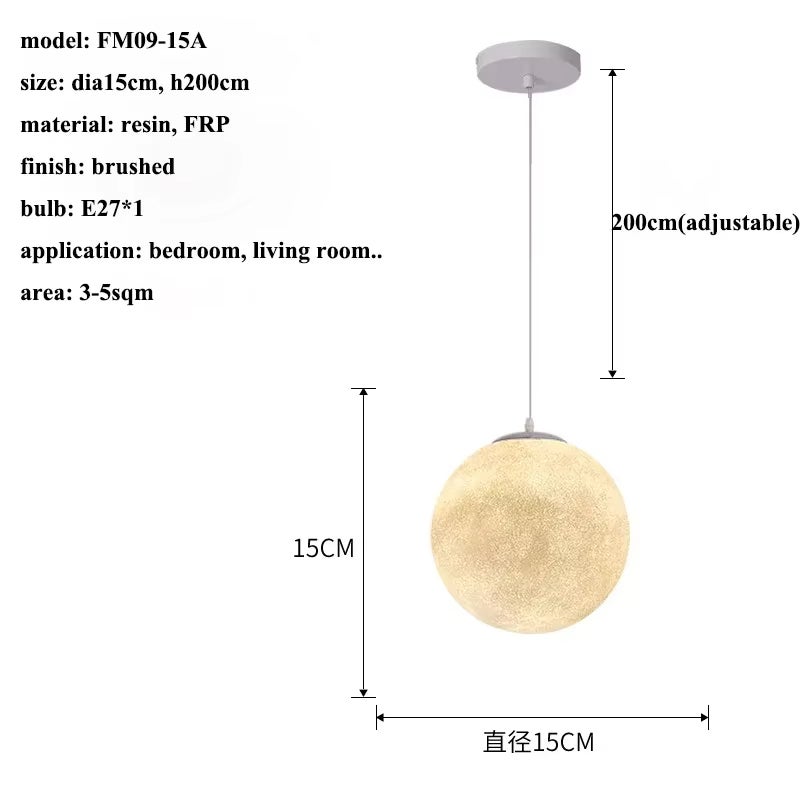 AULEDIO Suspension lune ronde 15 cm, lustre lune à intensité variable pour éclairage d'ambiance chambre (trois couleurs) - 2