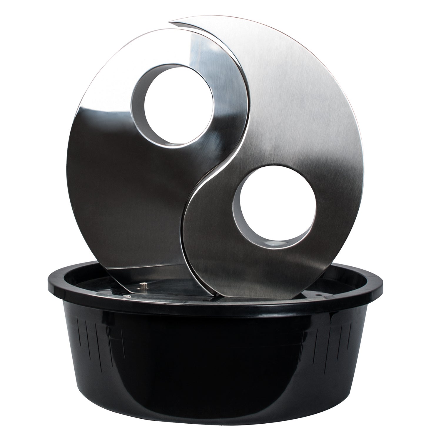 KÖHKO® Ściana wodna Yin Yang z oświetleniem LED Okrągła ok. Ø 48 cm Fontanna ze stali nierdzewnej z pierścieniem ze stali nierdzewnej