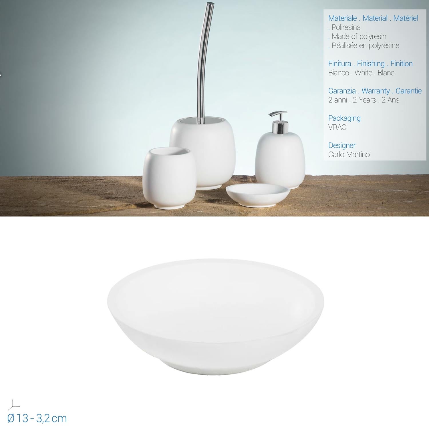 Jabonera De encimera col. blanco de poliresina mod. Afra - 2